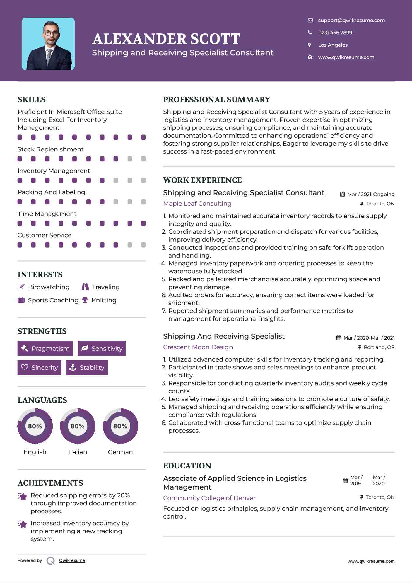 Shipping And Receiving Specialist Resume Samples QwikResume