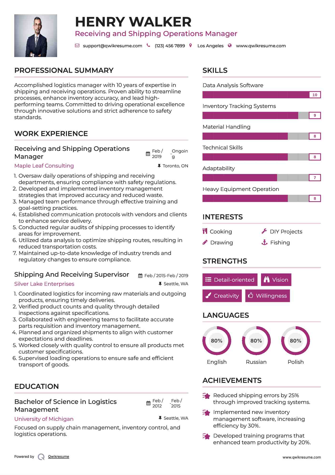 Shipping And Receiving Supervisor Resume Samples QwikResume