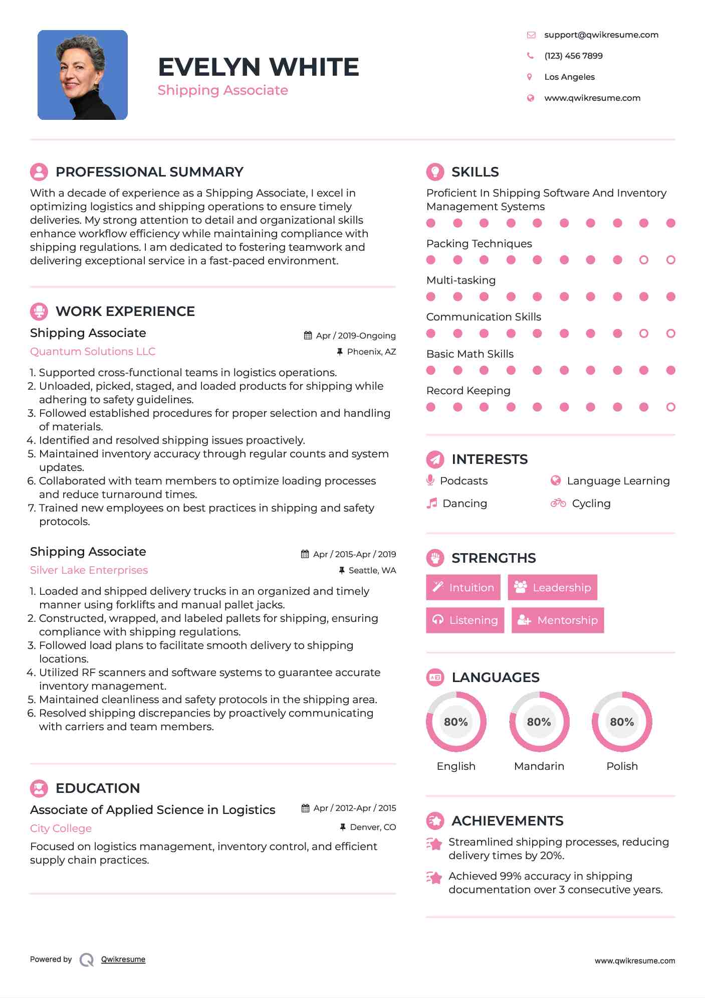 Shipping Associate Resume Sample