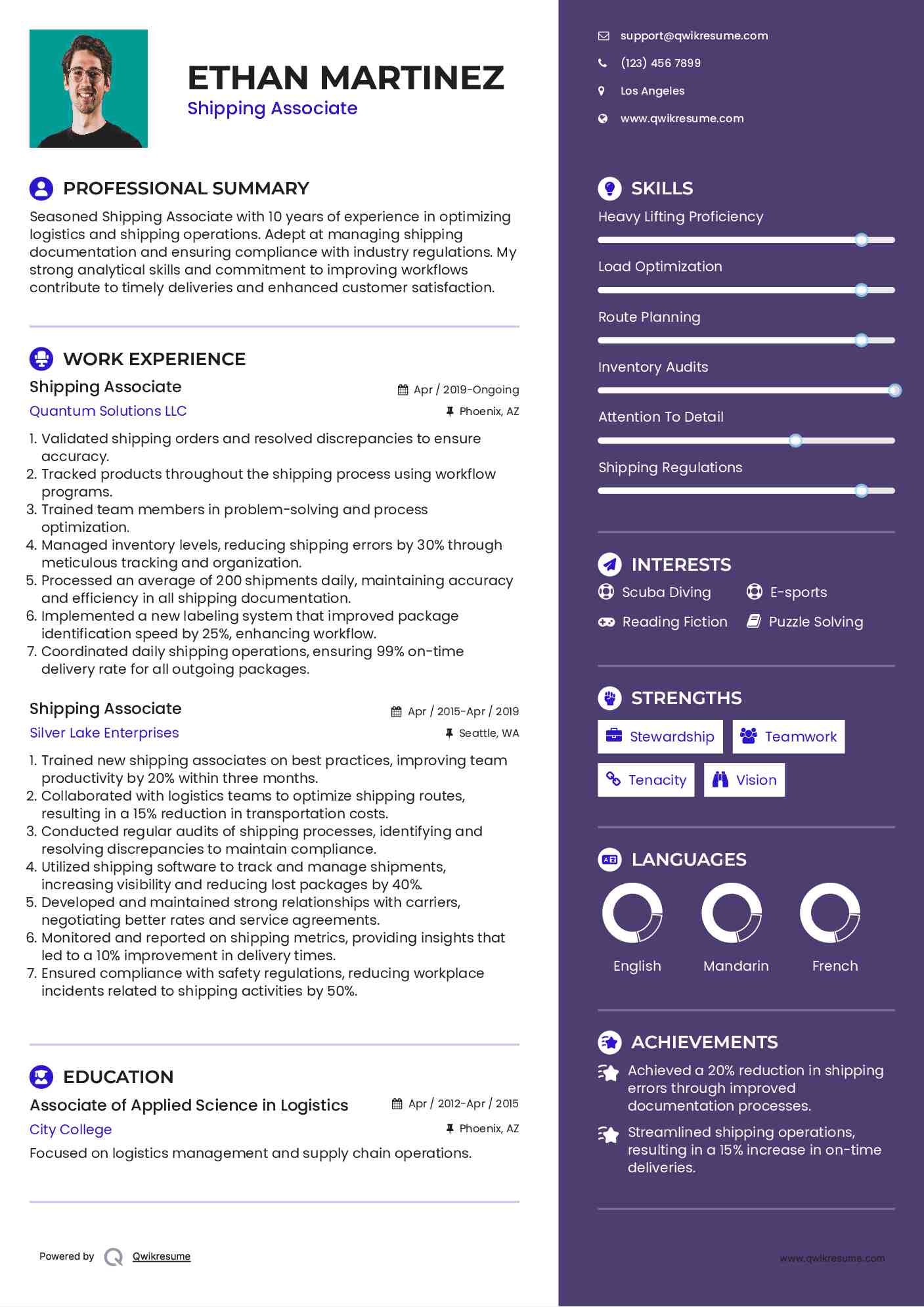 Shipping Associate Resume Sample