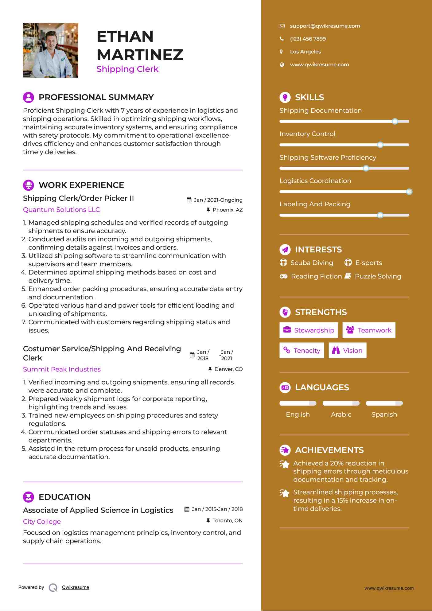 Shipping Clerk/Order Picker II Resume Template