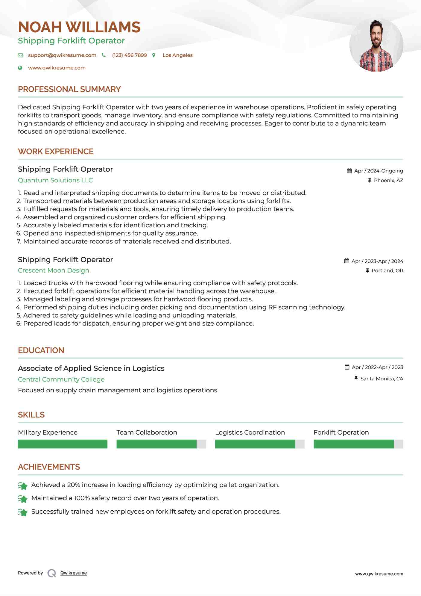 Shipping Forklift Operator Resume Format