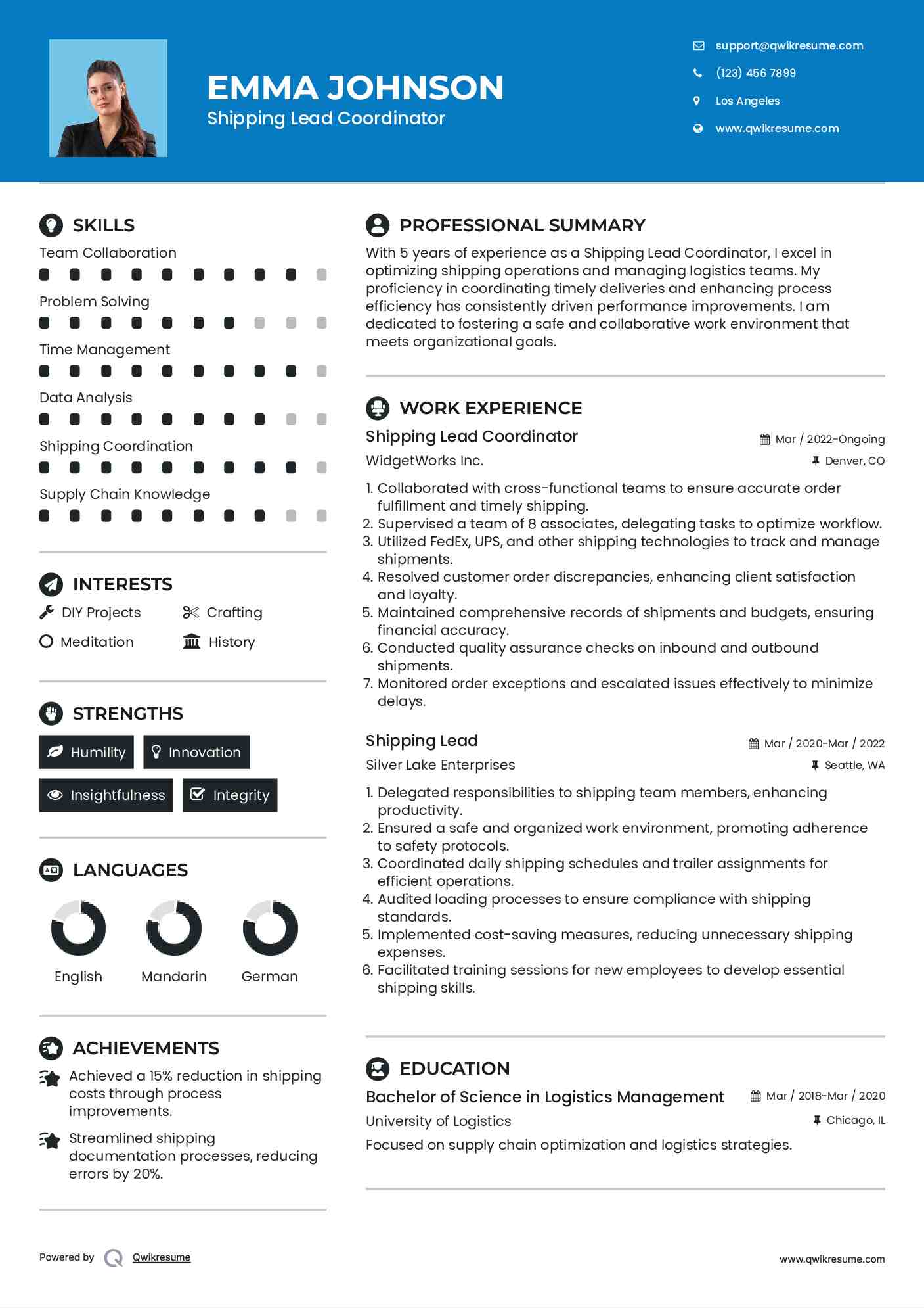 Shipping Lead Coordinator Resume Template
