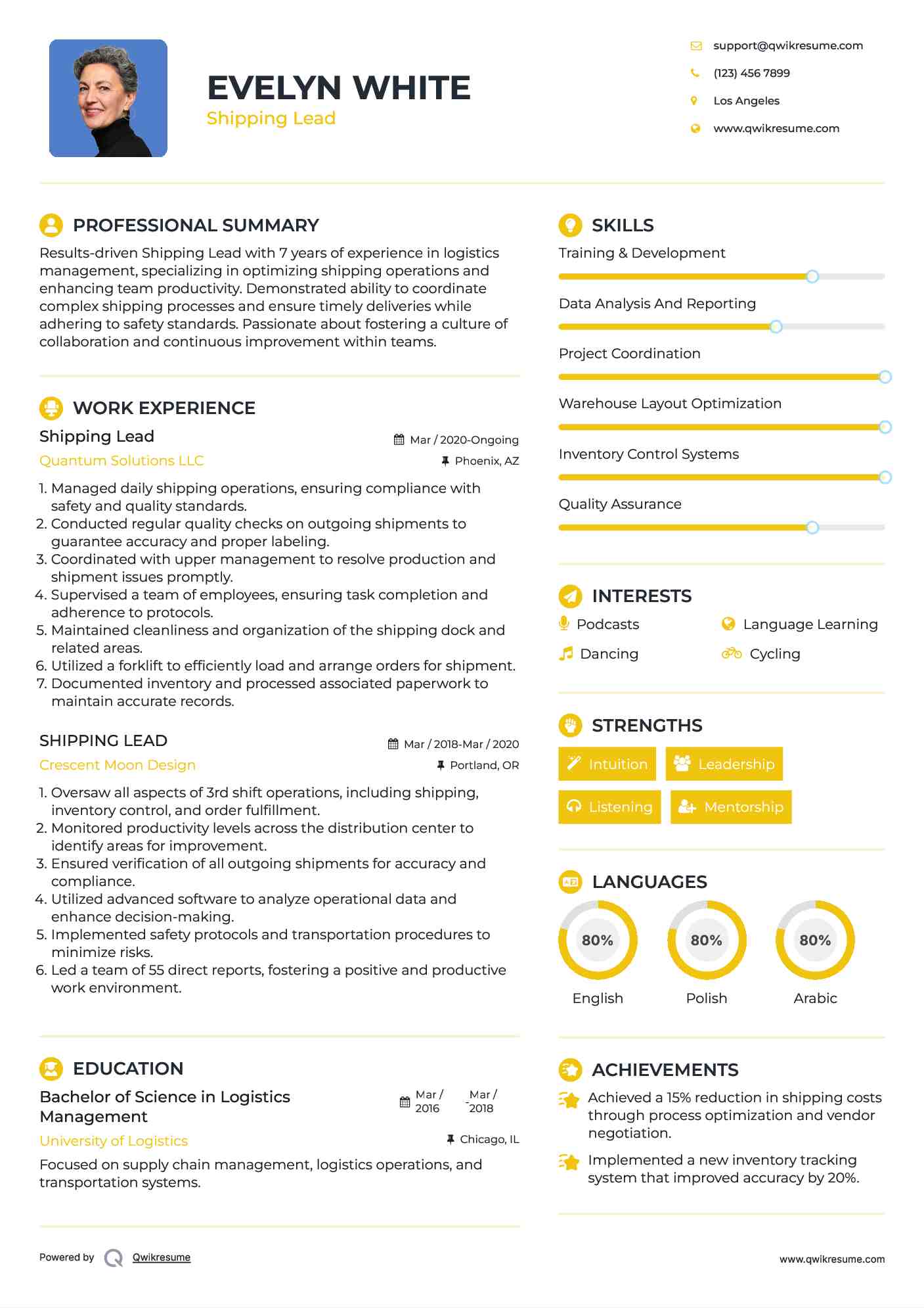 Shipping Lead Resume Format