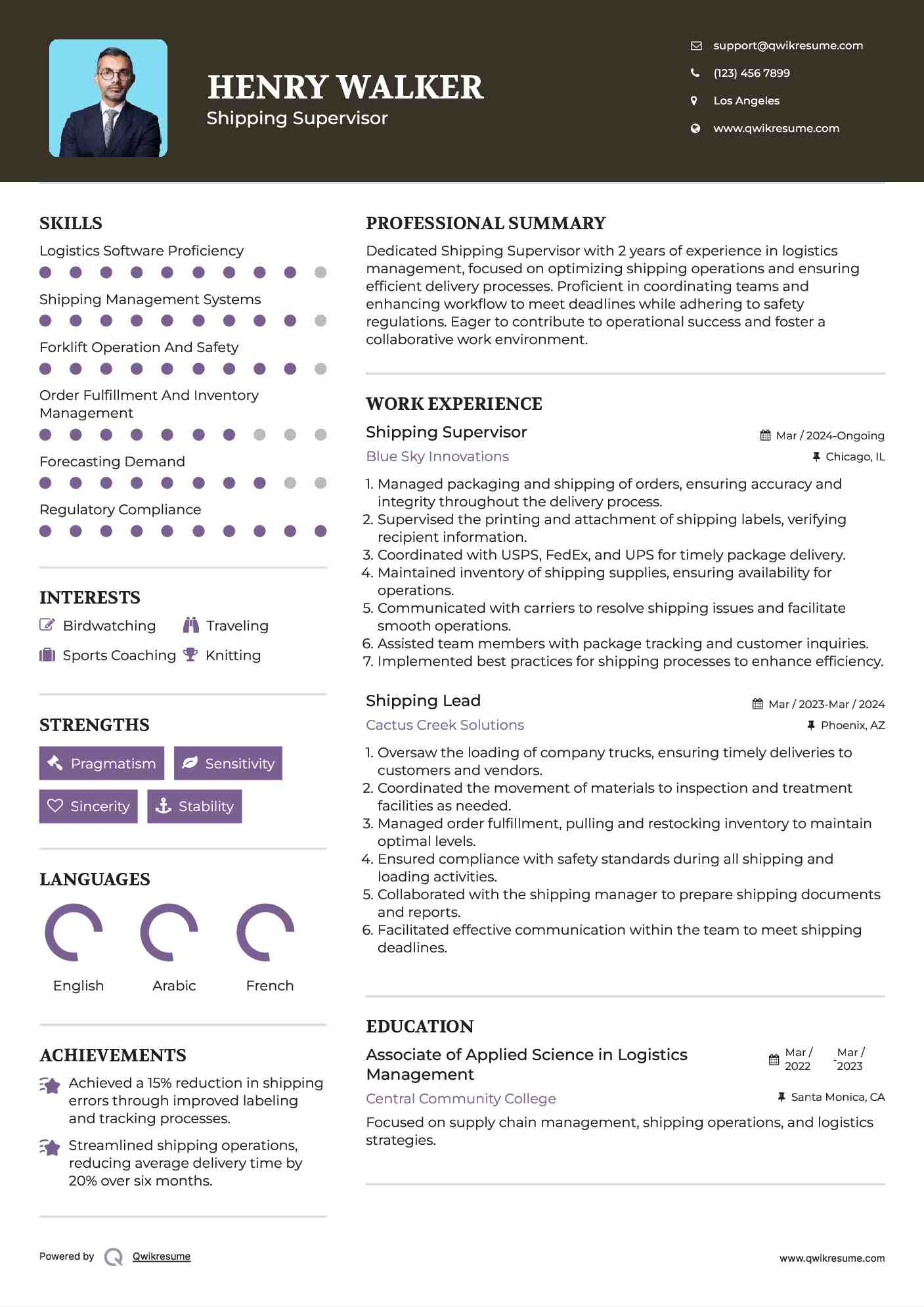 Shipping Supervisor Resume Model