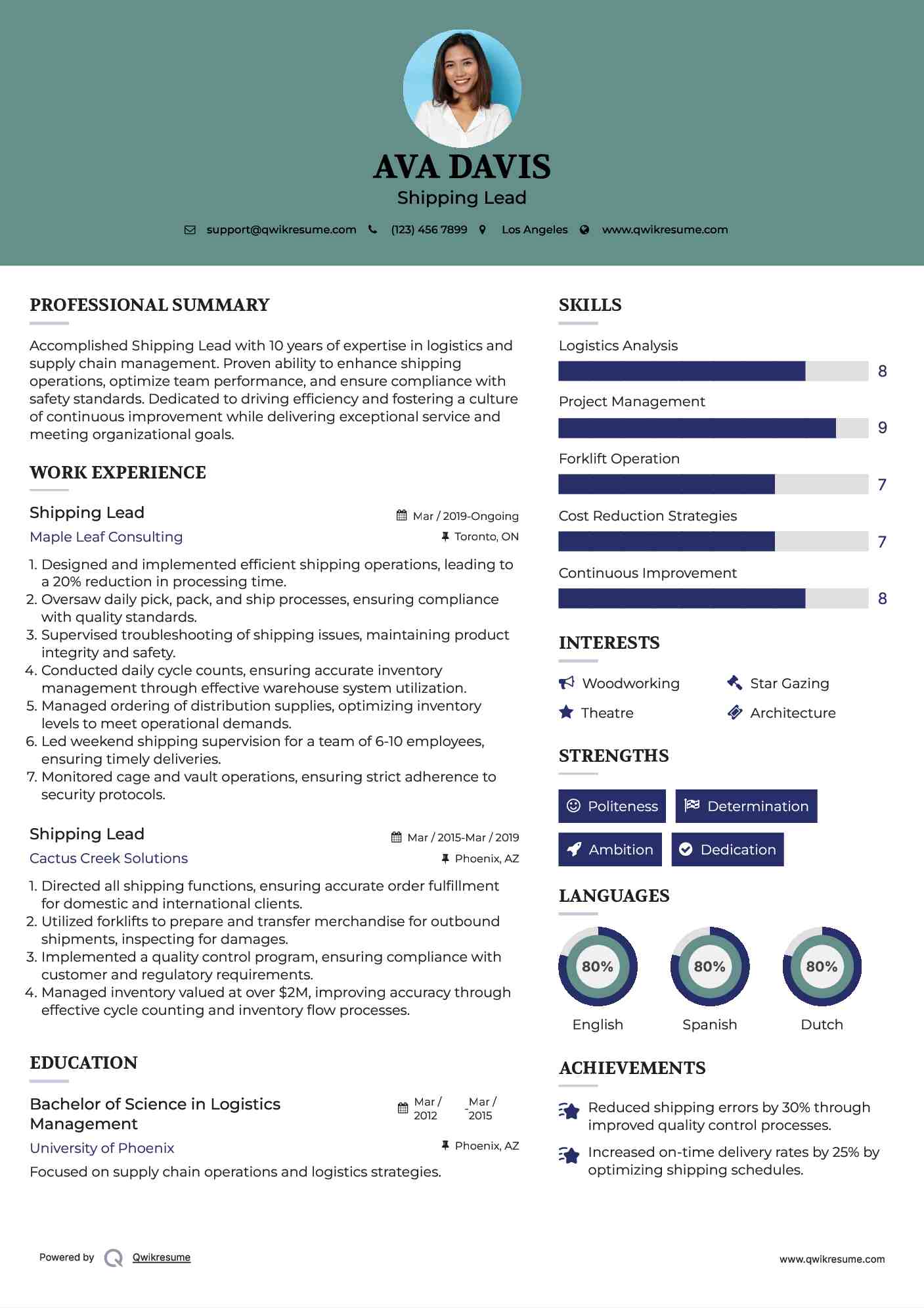 Shipping Lead Resume Template