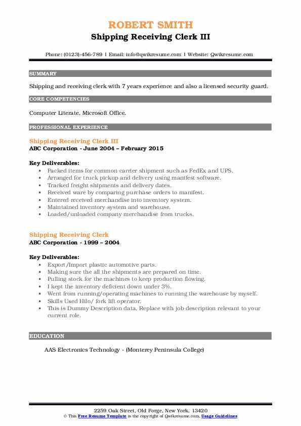 Shipping Receiving Clerk Resume - Shipping Receiving Clerk 1581497501 Pdf 