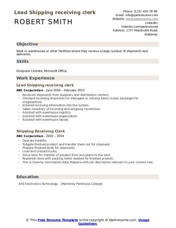 Shipping Receiving Clerk Resume - Shipping Receiving Clerk 1647062776 Pdf 