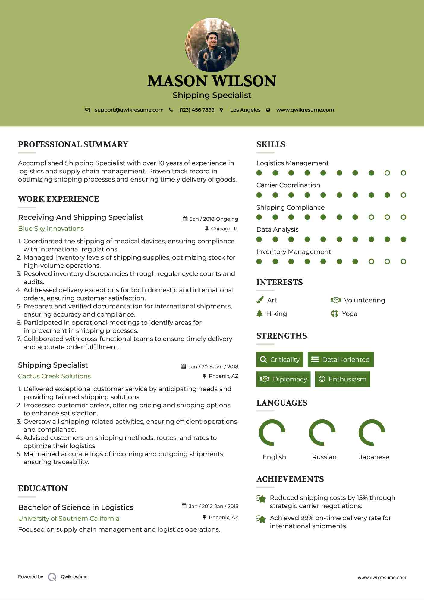 Receiving And Shipping Specialist Resume Model