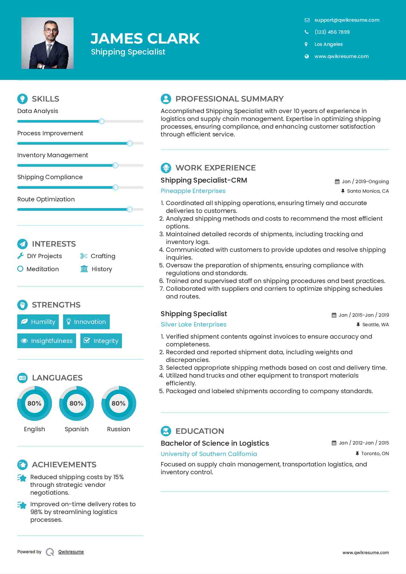 Shipping Specialist-CRM Resume Template