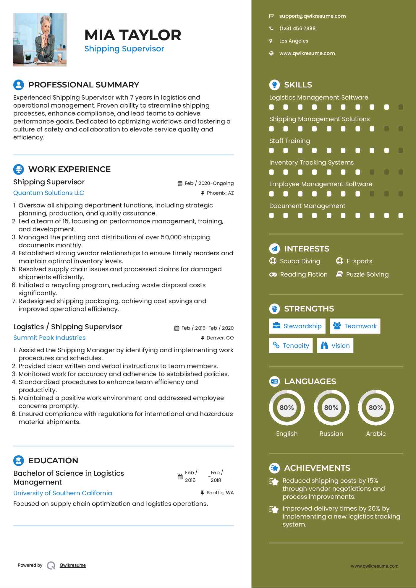 Shipping Supervisor Resume Format