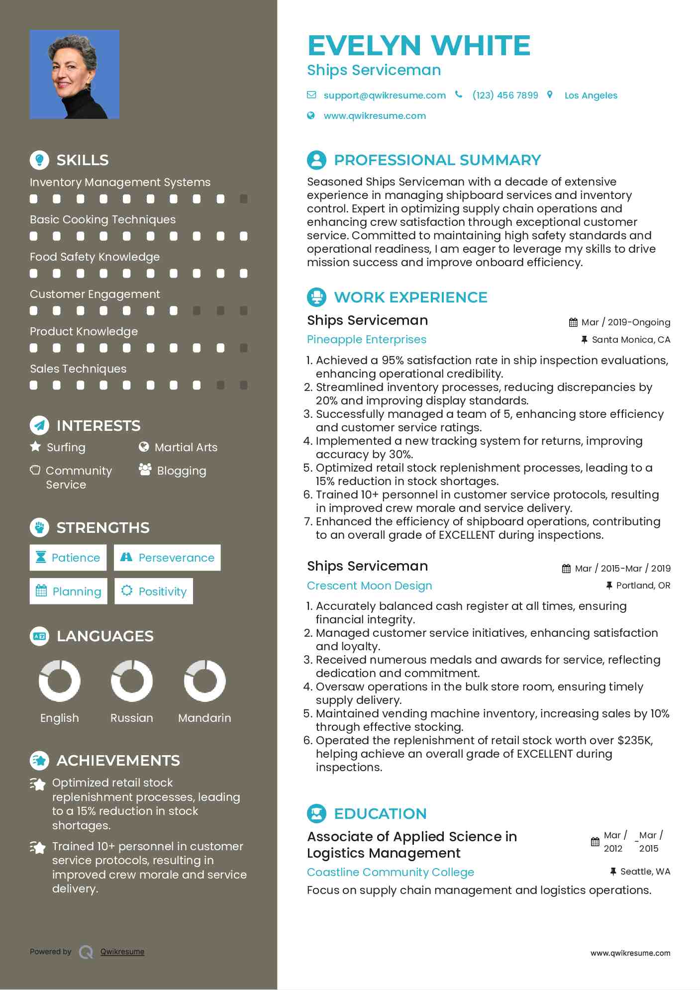 Ships Serviceman Resume Example