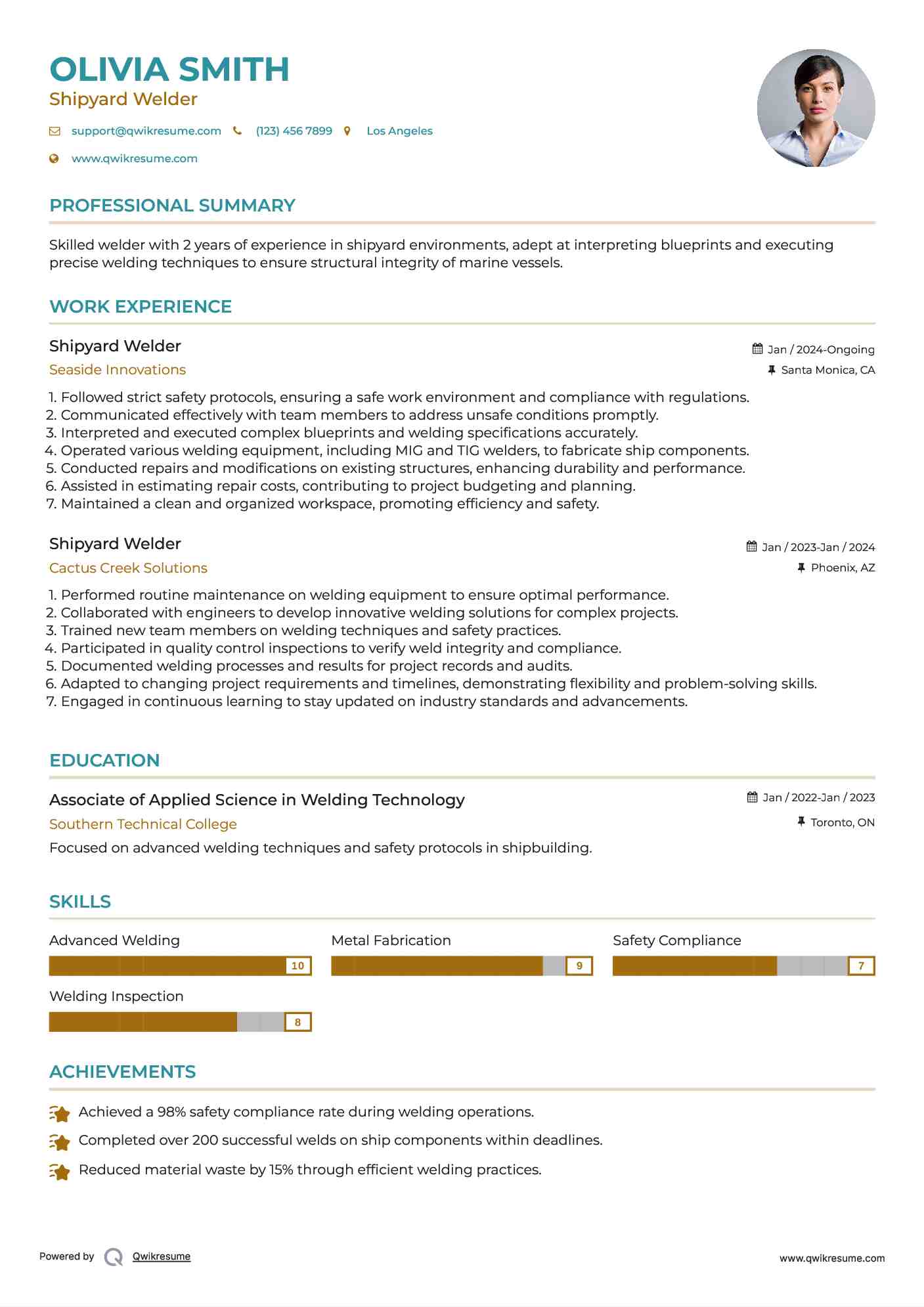Shipyard Welder Resume Sample