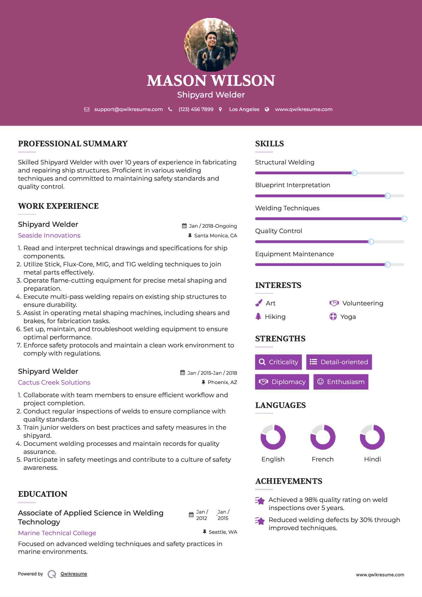 Shipyard Welder Resume Model