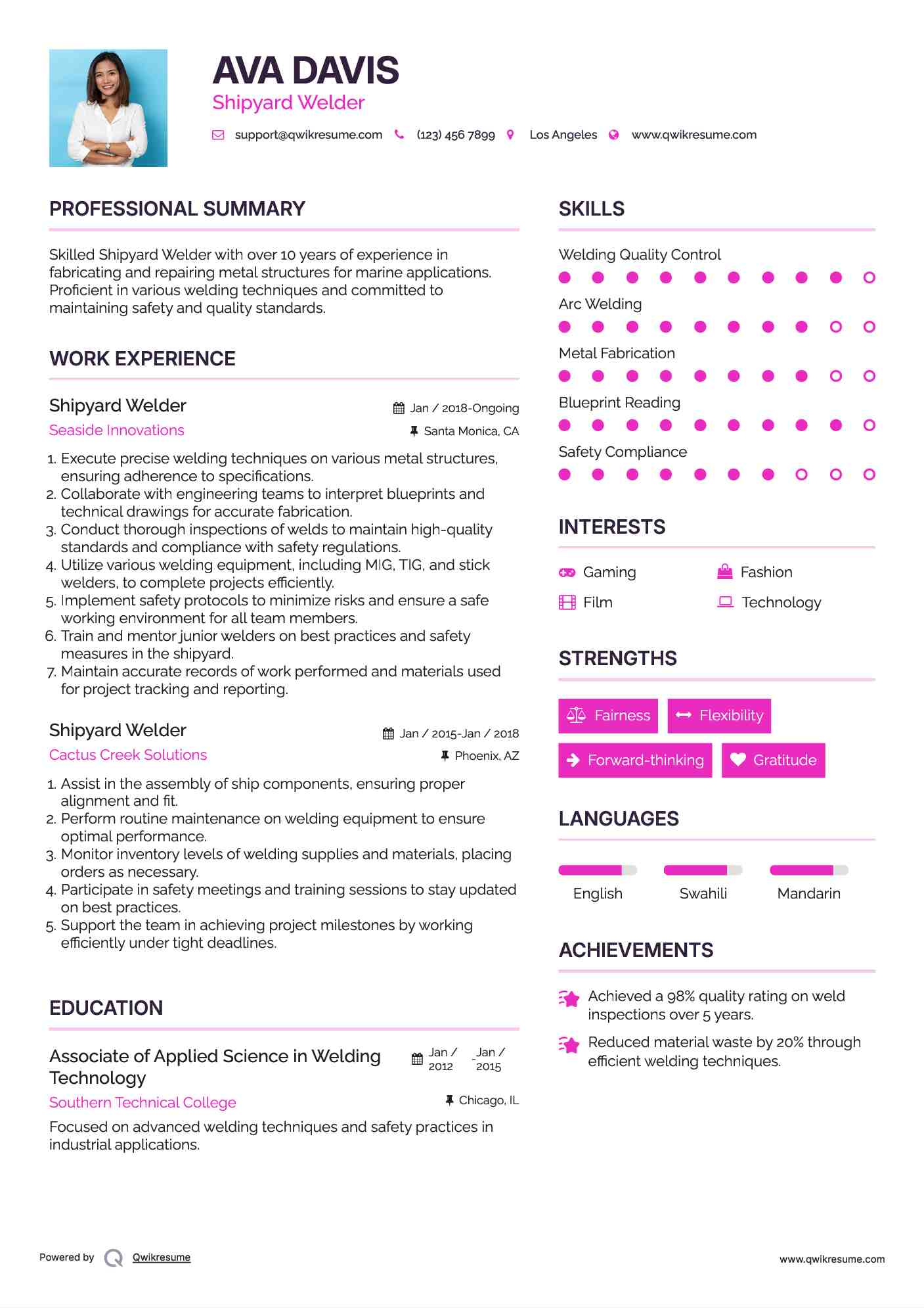 Shipyard Welder Resume Template