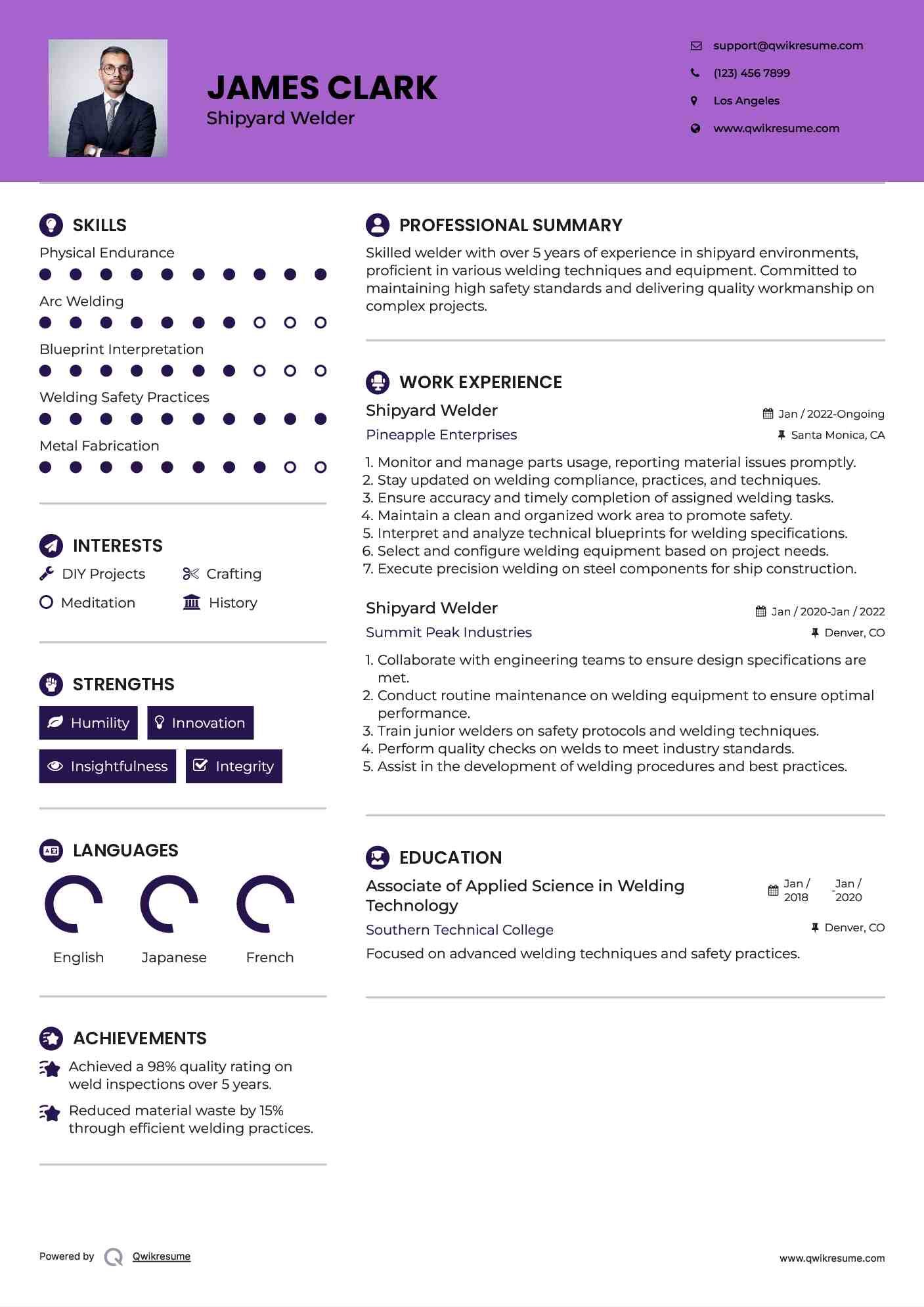 Shipyard Welder Resume Sample