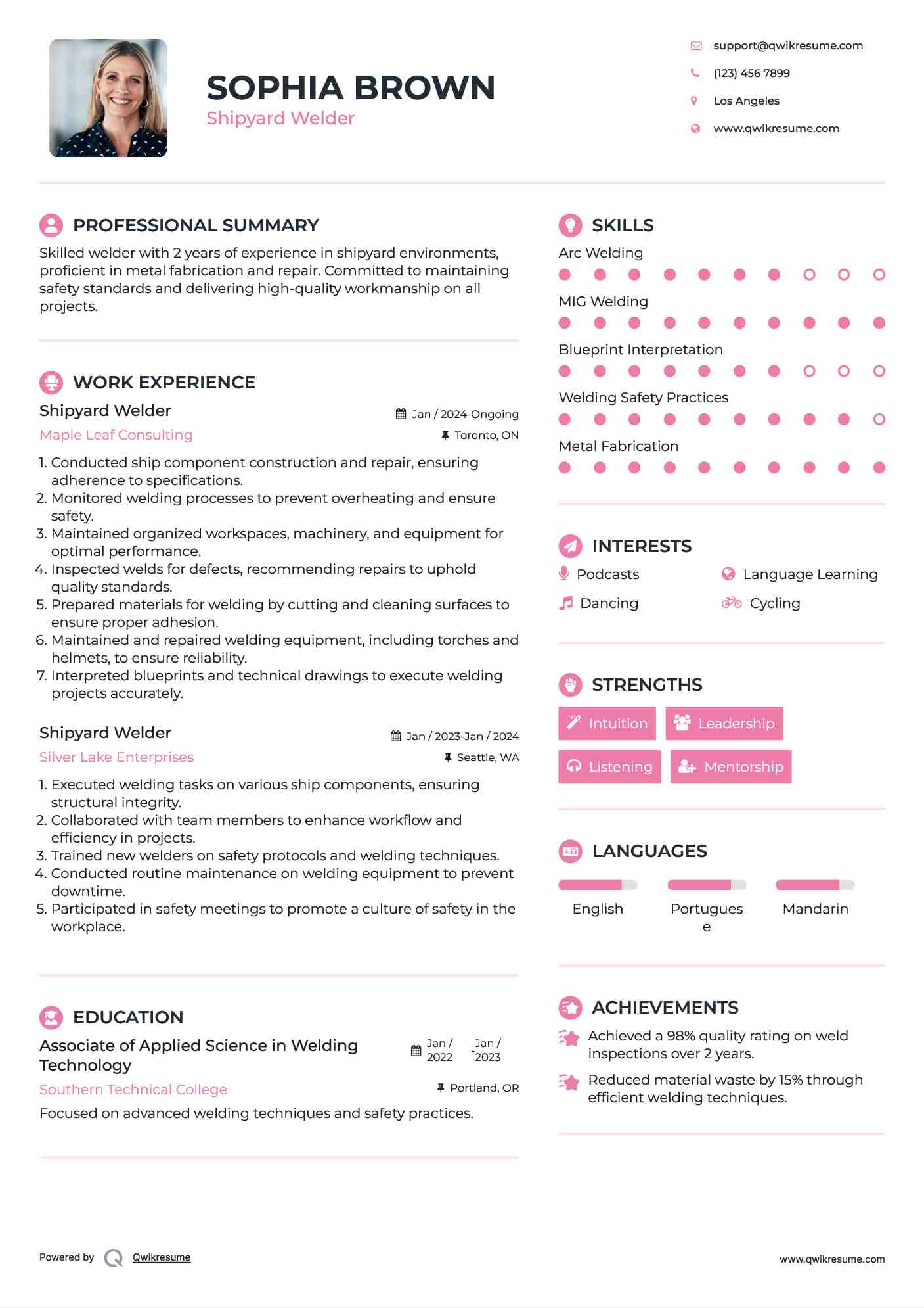 Shipyard Welder Resume Format