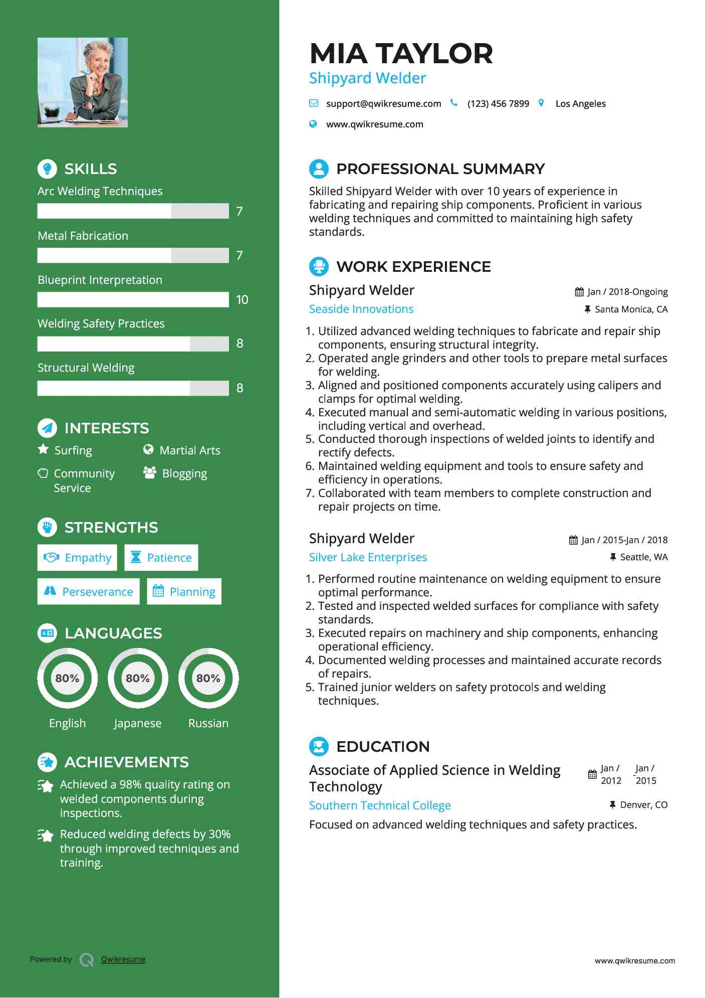 Shipyard Welder Resume Sample