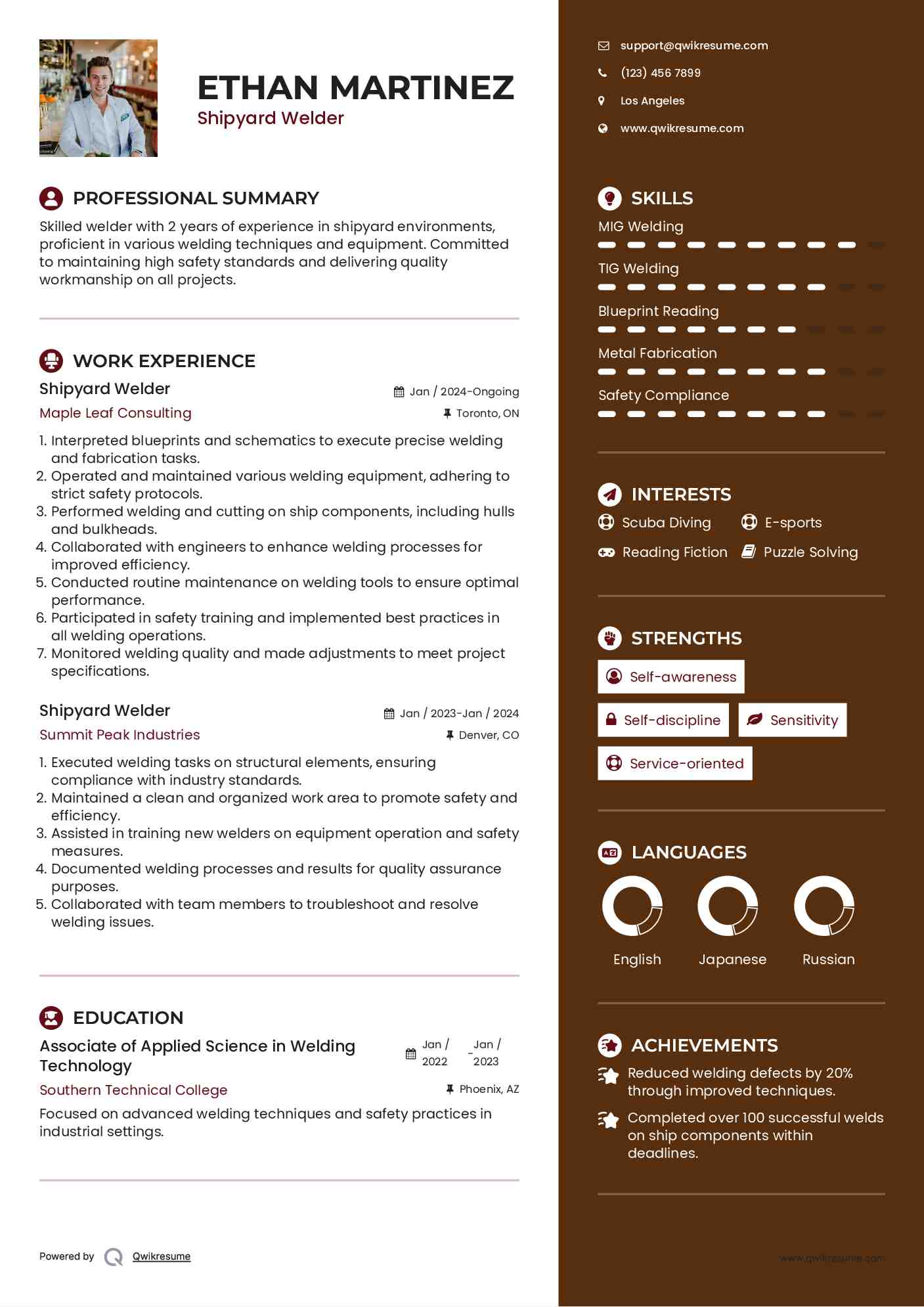 Shipyard Welder Resume Example