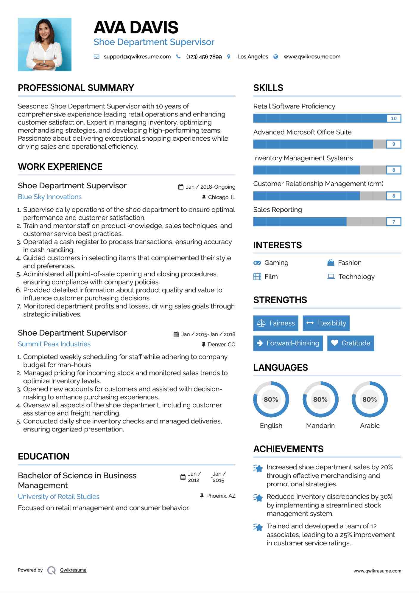 Shoe Department Supervisor Resume Model