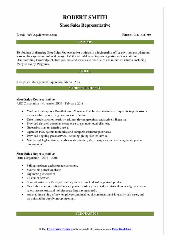 Shoe Sales Representative Resume Samples QwikResume