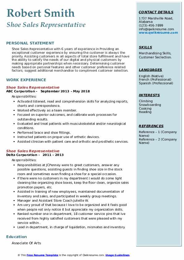Shoe Sales Representative Resume Samples QwikResume