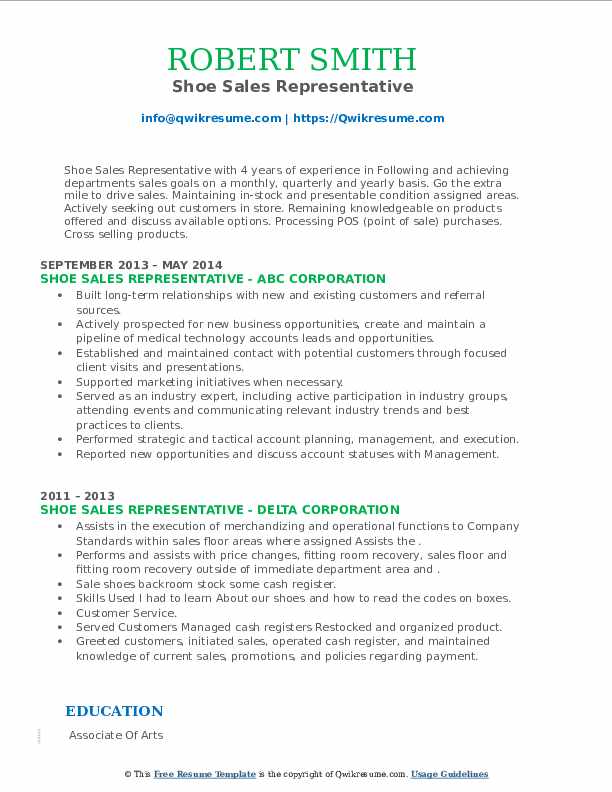 Shoe Sales Representative Resume Samples QwikResume