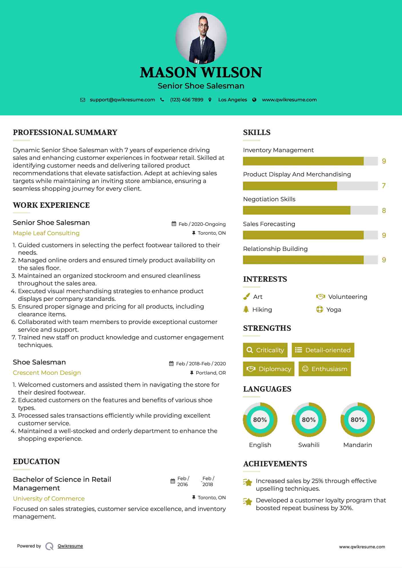 Senior Shoe Salesman Resume Template