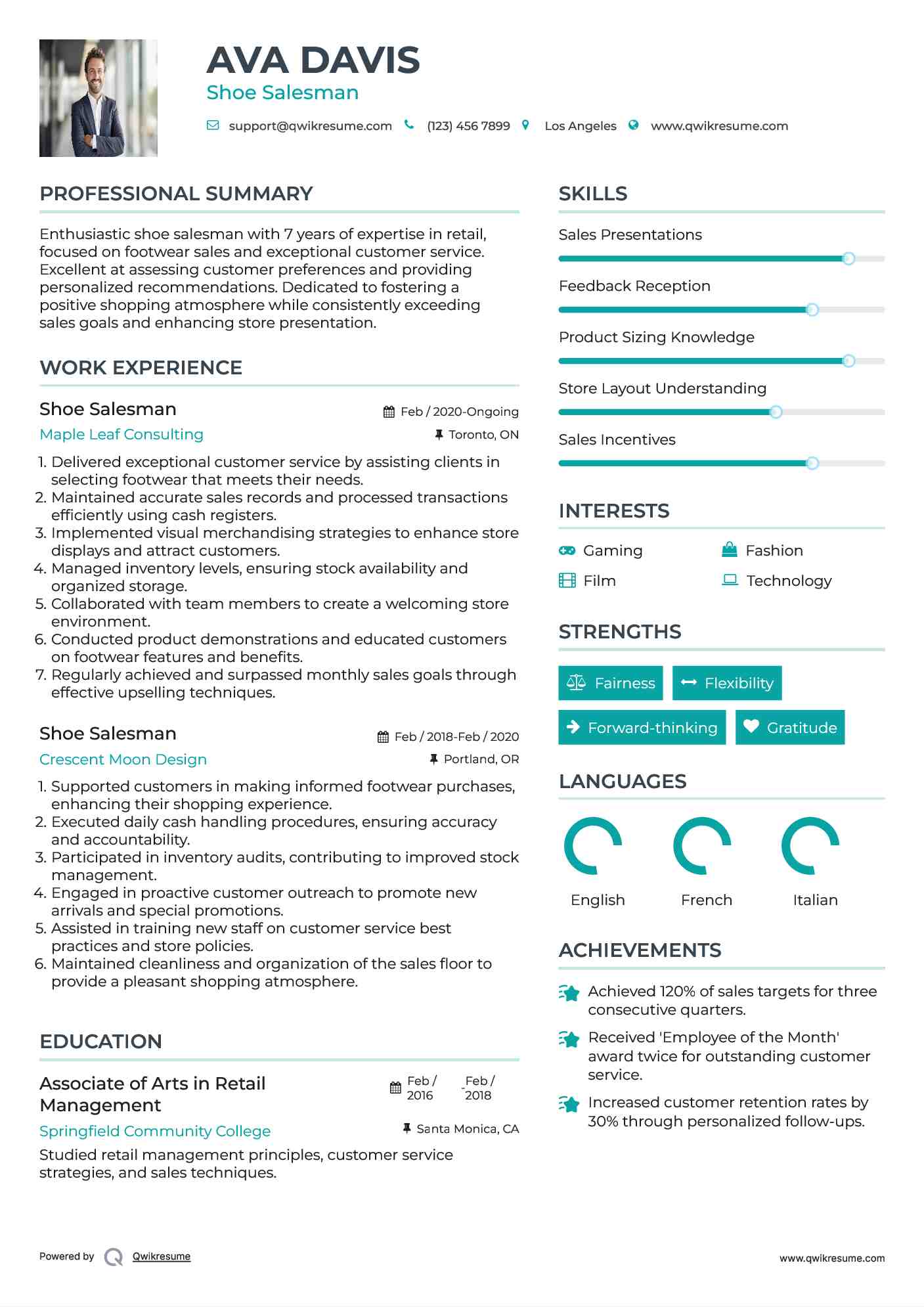 Shoe Salesman Resume Sample