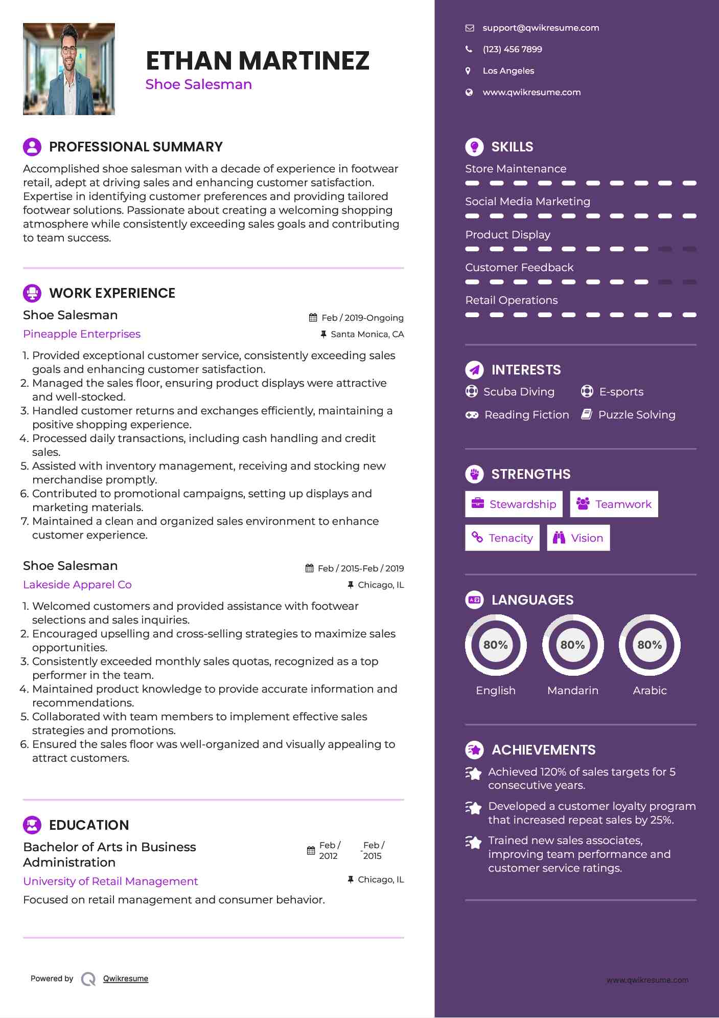 Shoe Salesman Resume Samples QwikResume