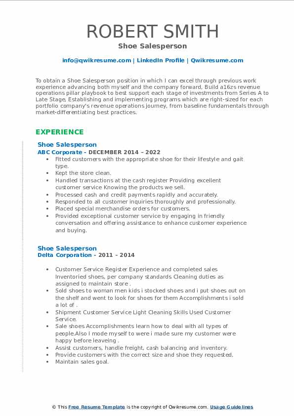Shoe Salesperson Resume Samples - Shoe Salesperson 1658279941 Pdf 