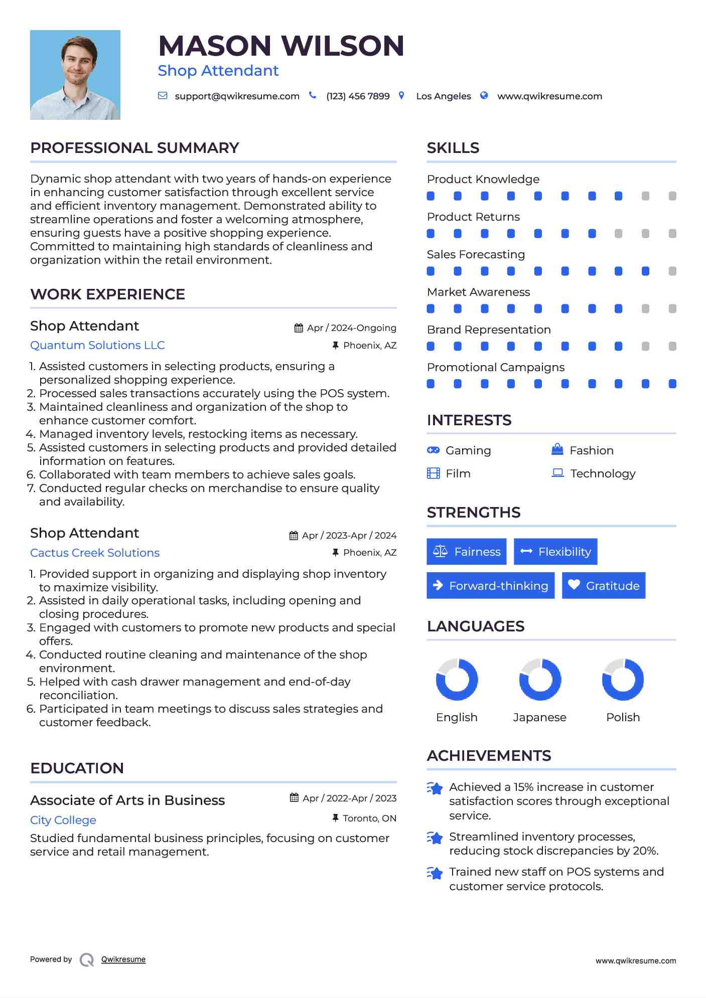 Shop Attendant Resume Template