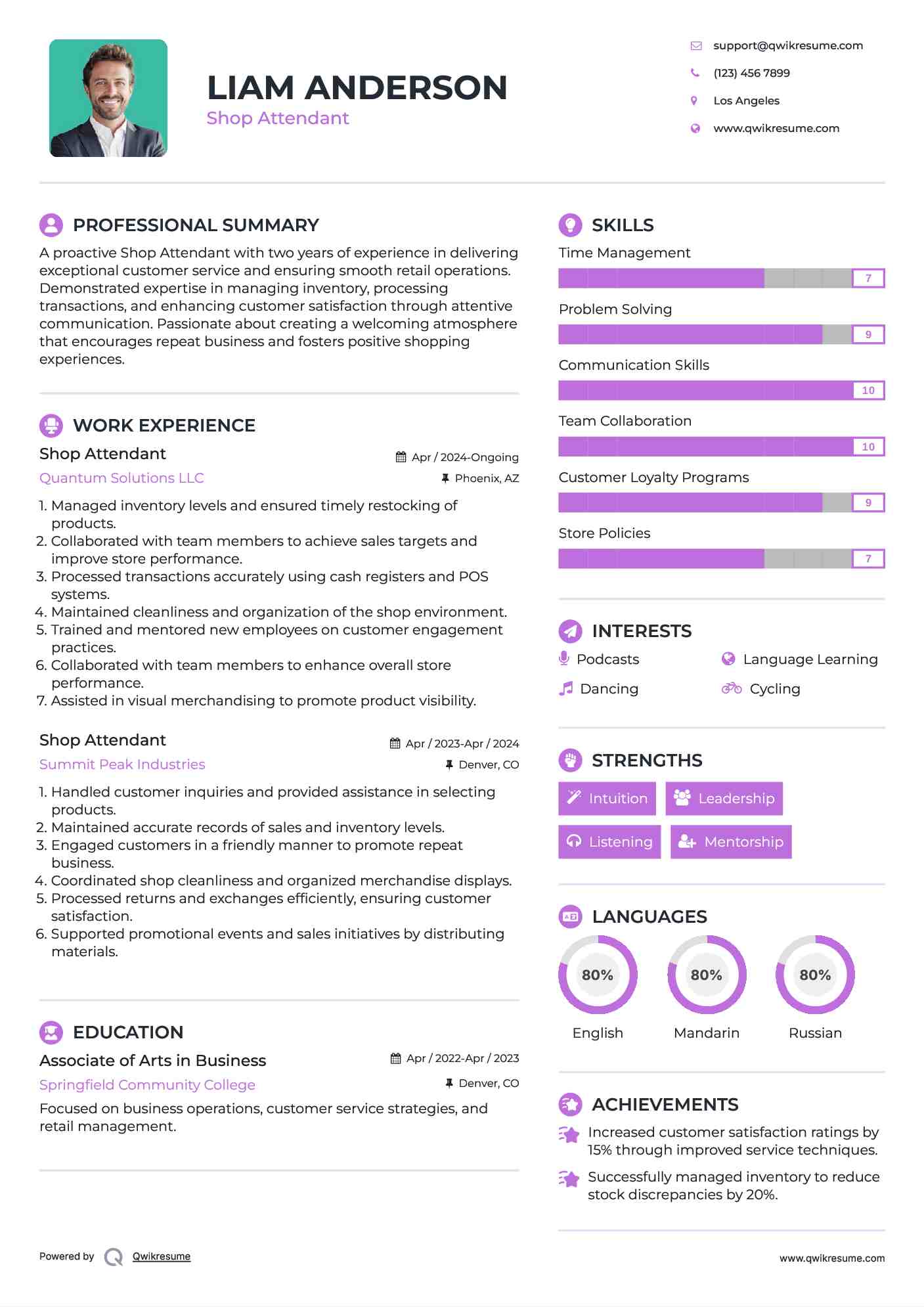 Shop Attendant Resume Example