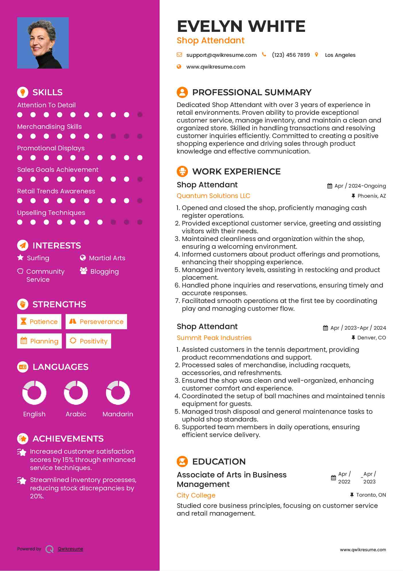 Shop Attendant Resume Format