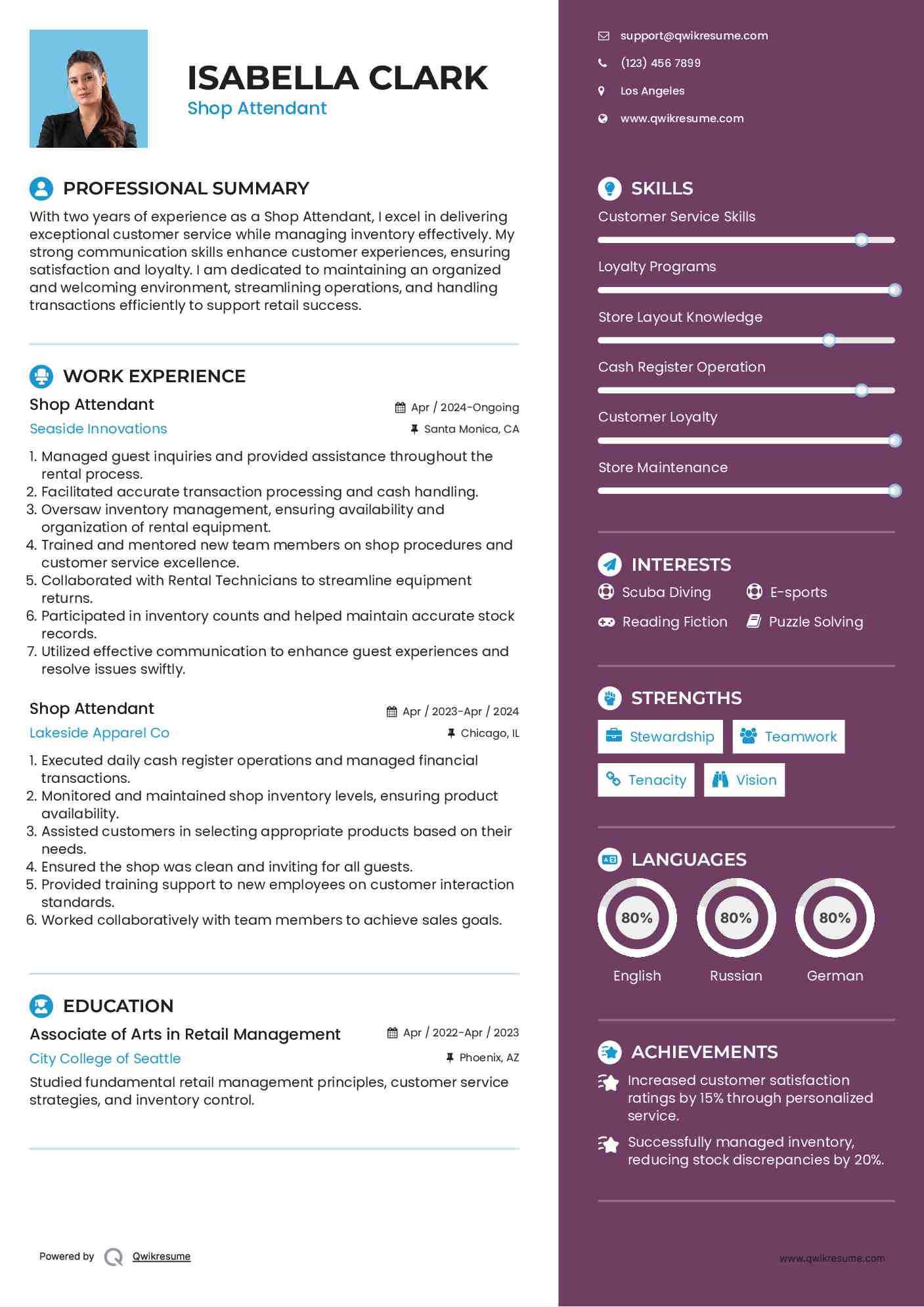 Shop Attendant Resume Format