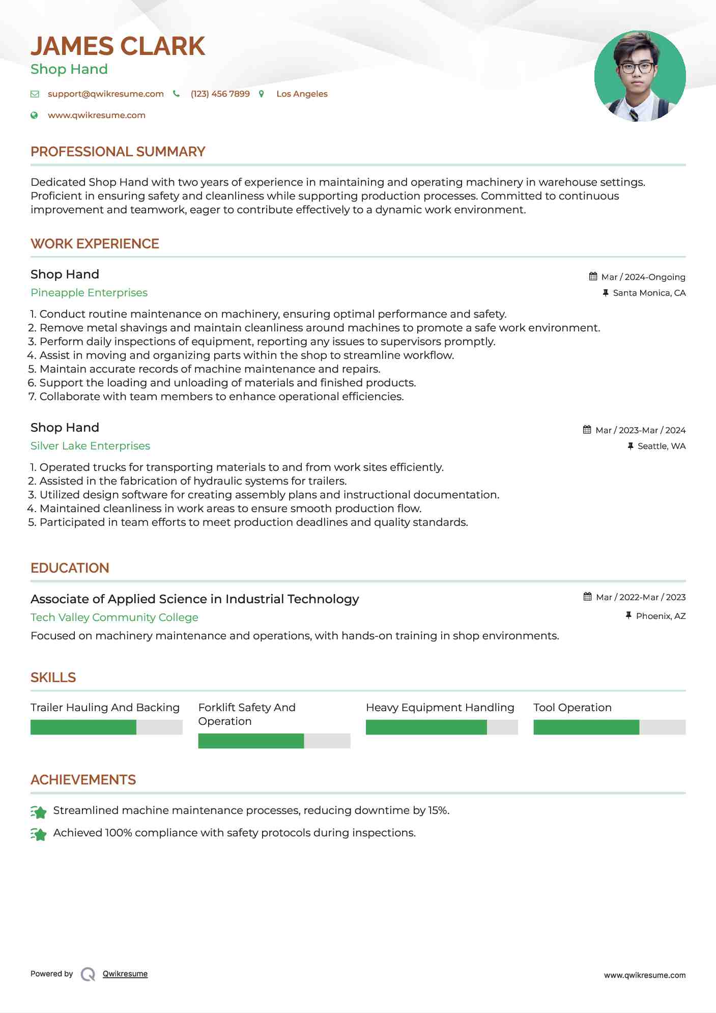 Shop Hand Resume Template