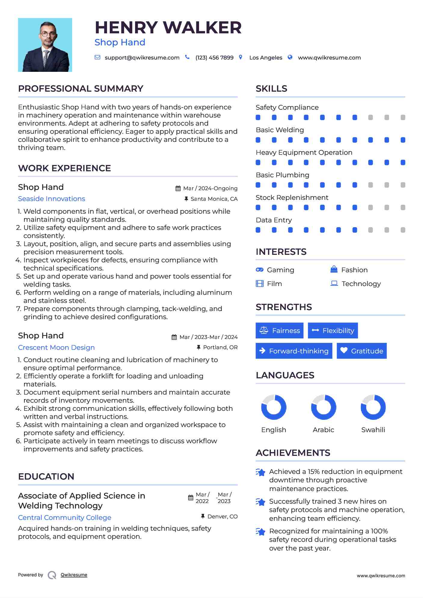 Shop Hand Resume Template