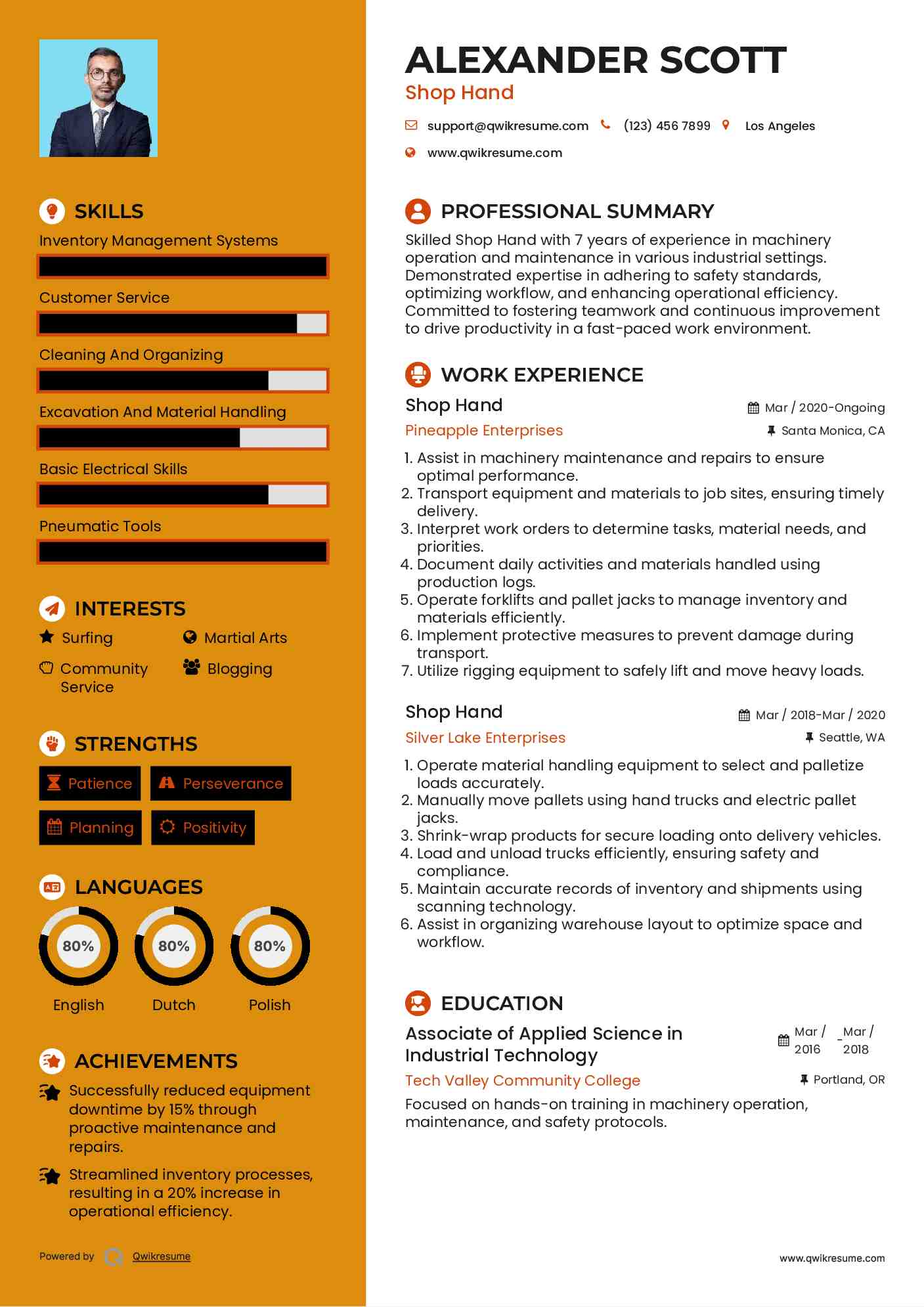 Shop Hand Resume Sample