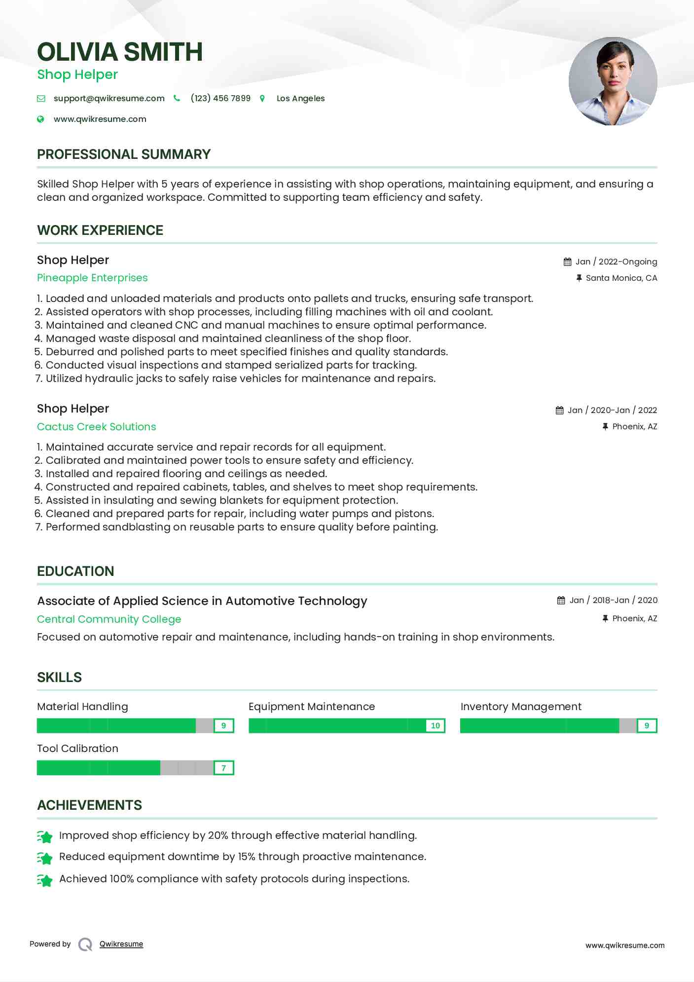Shop Helper Resume Template