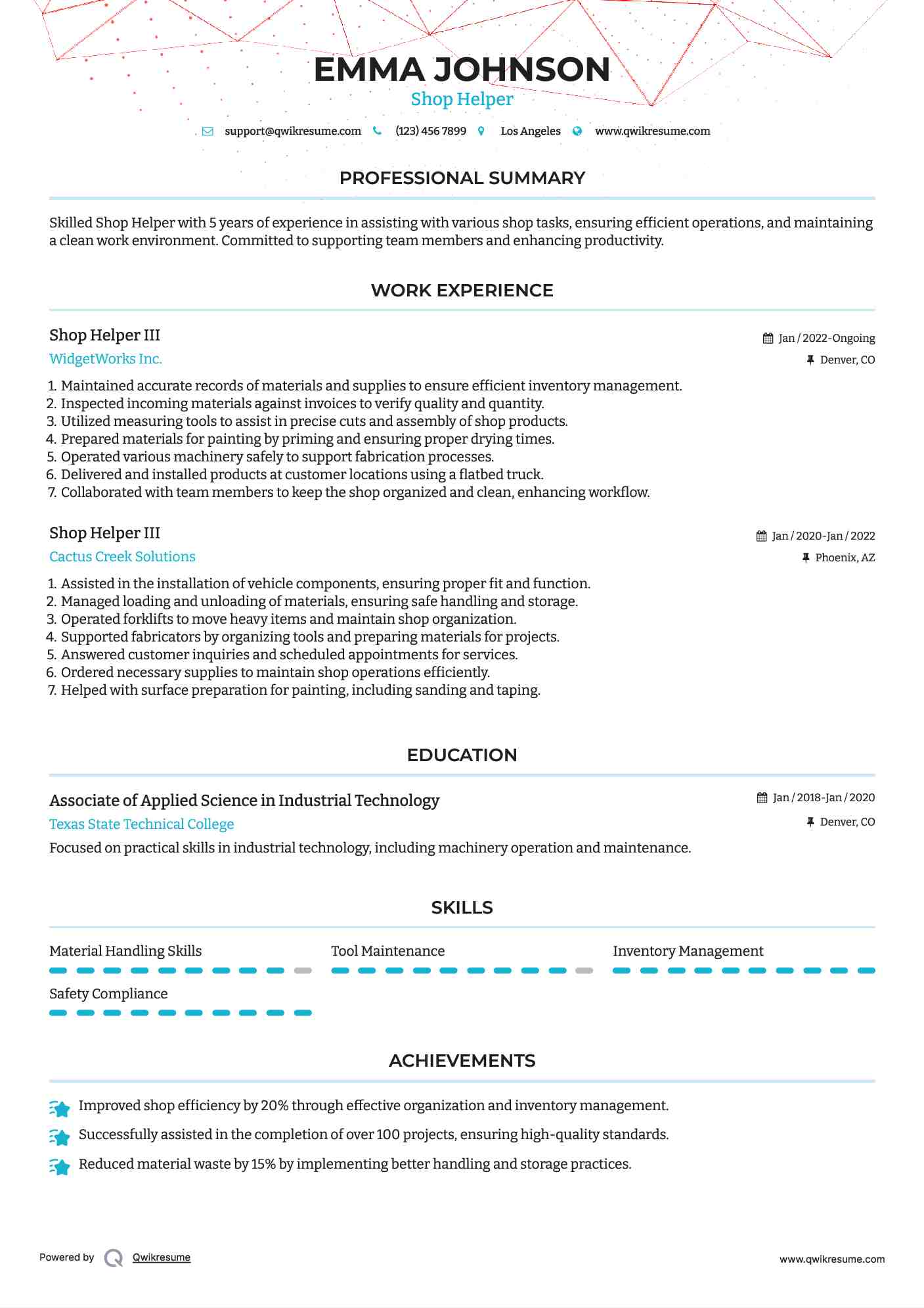 Shop Helper  III Resume Template