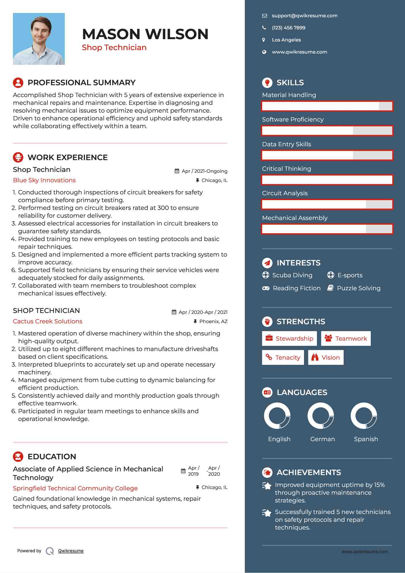 Shop Technician Resume Template