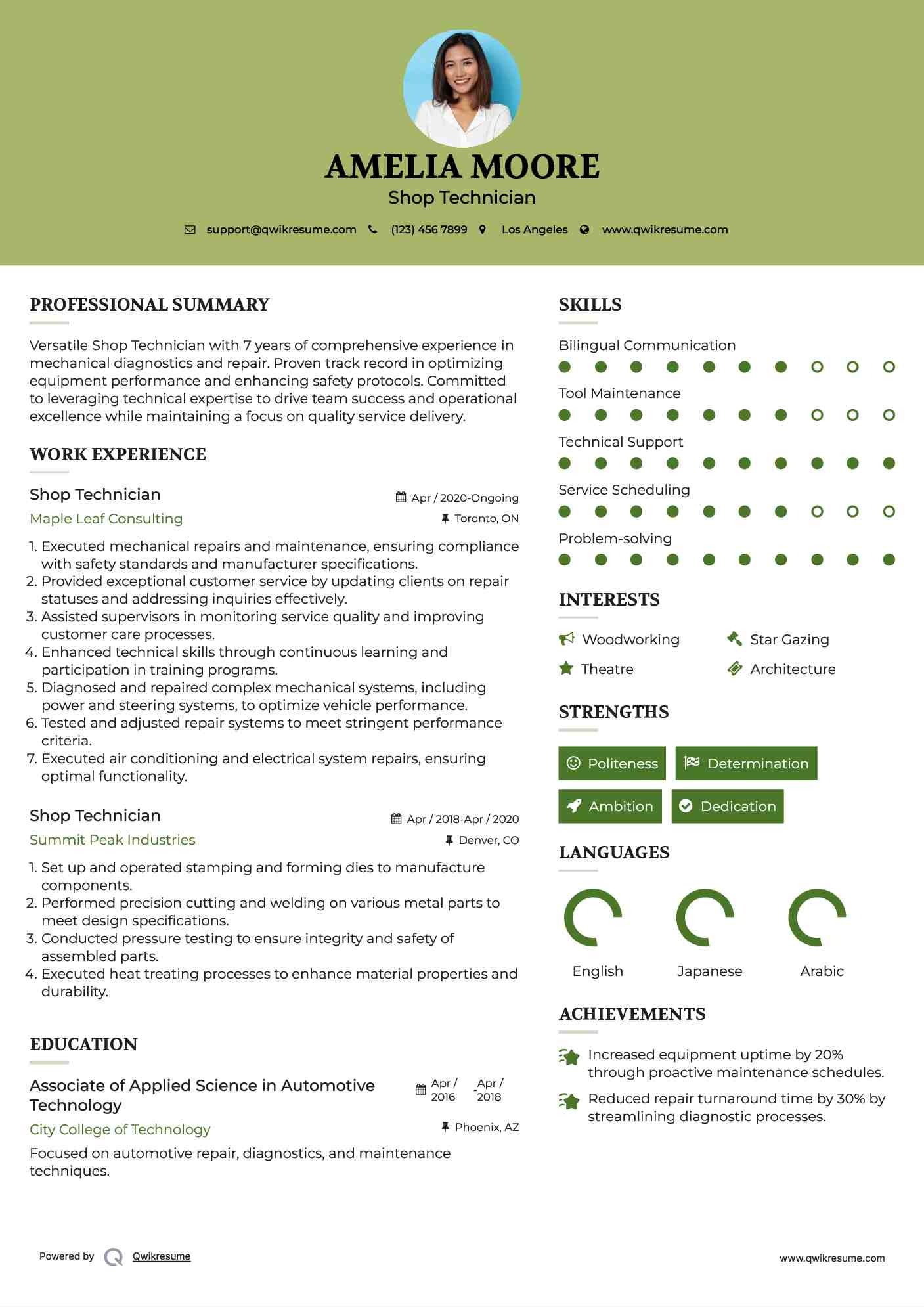 Shop Technician Resume Template