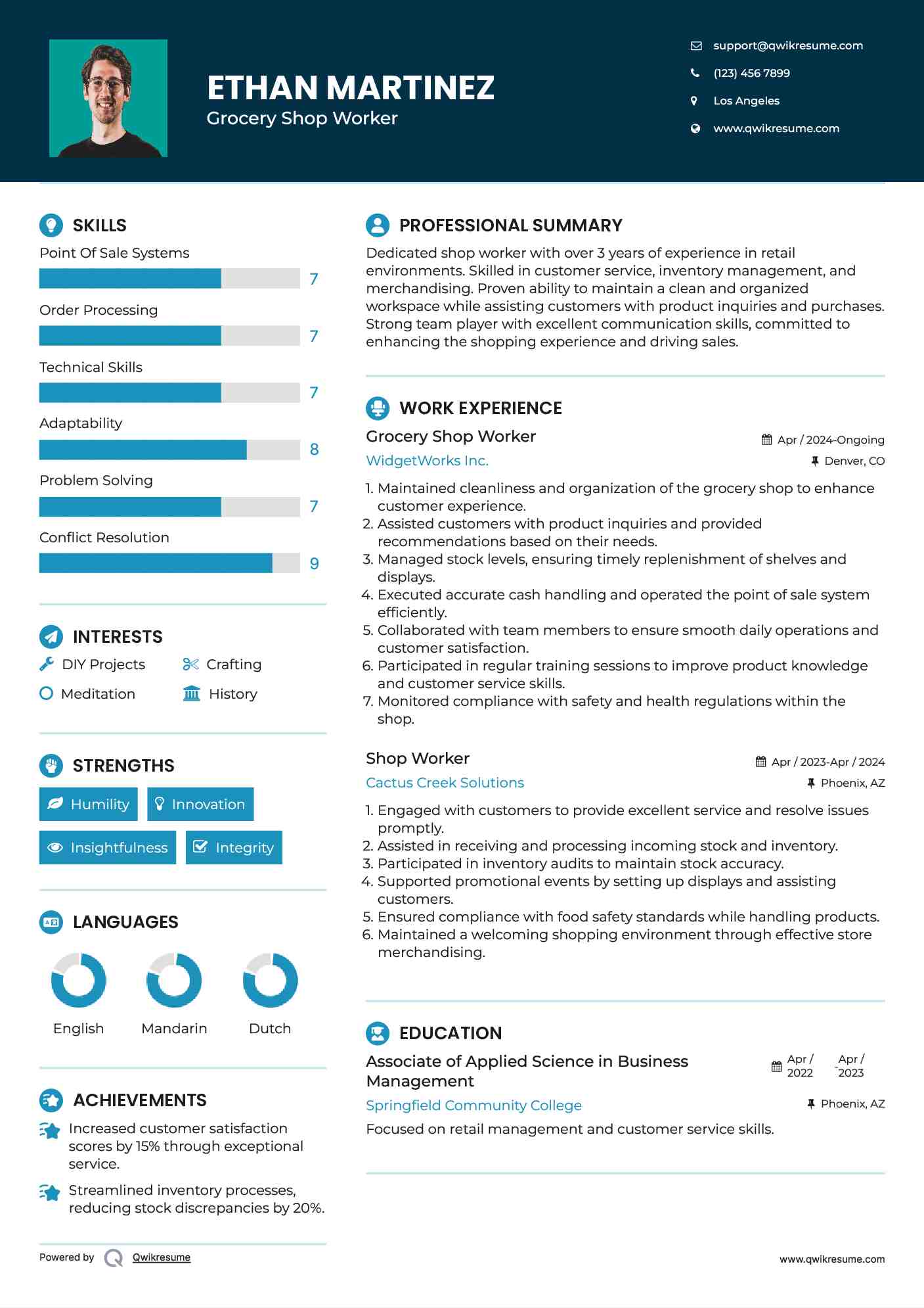 Grocery Shop Worker Resume Template