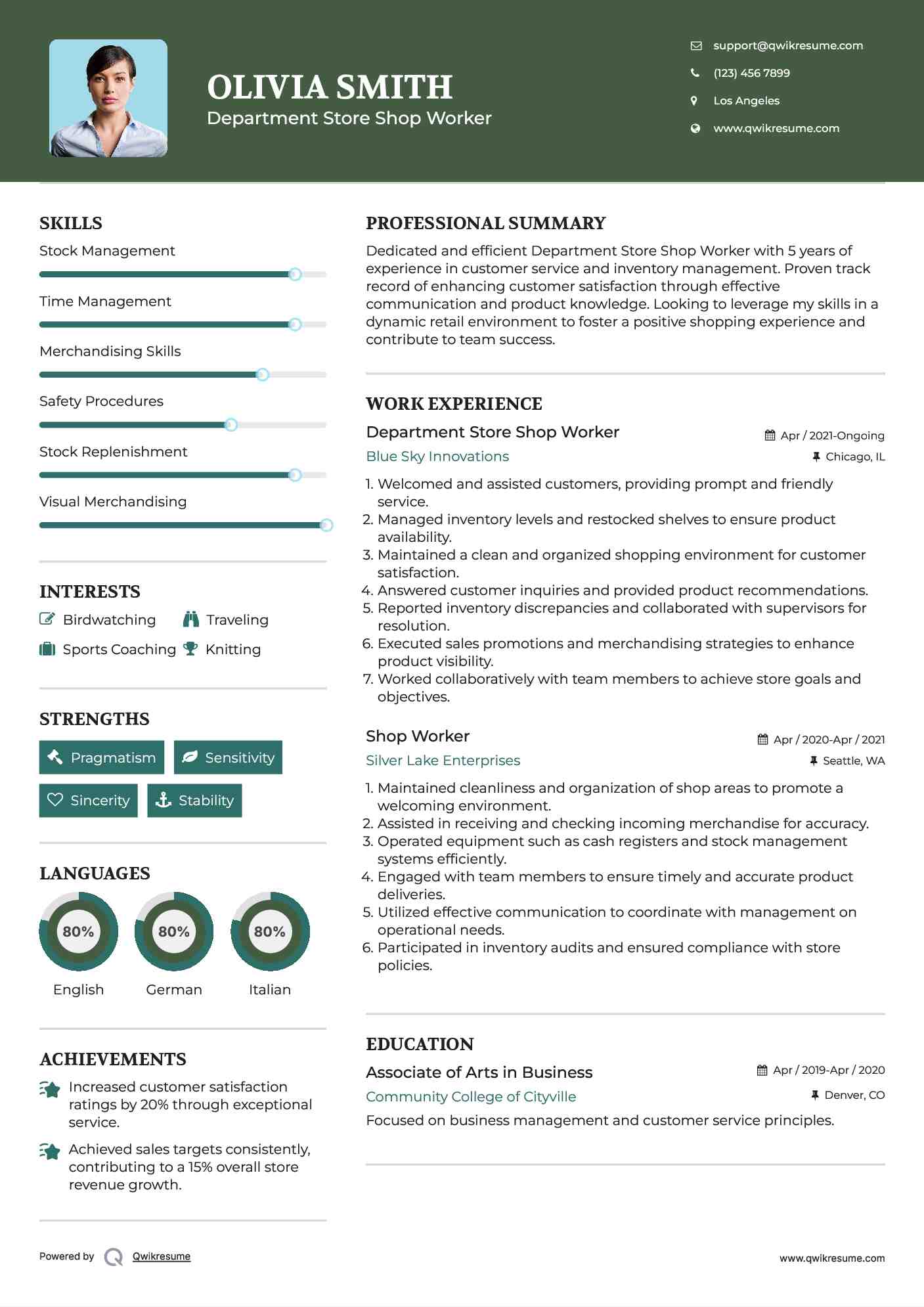 Department Store Shop Worker Resume Format