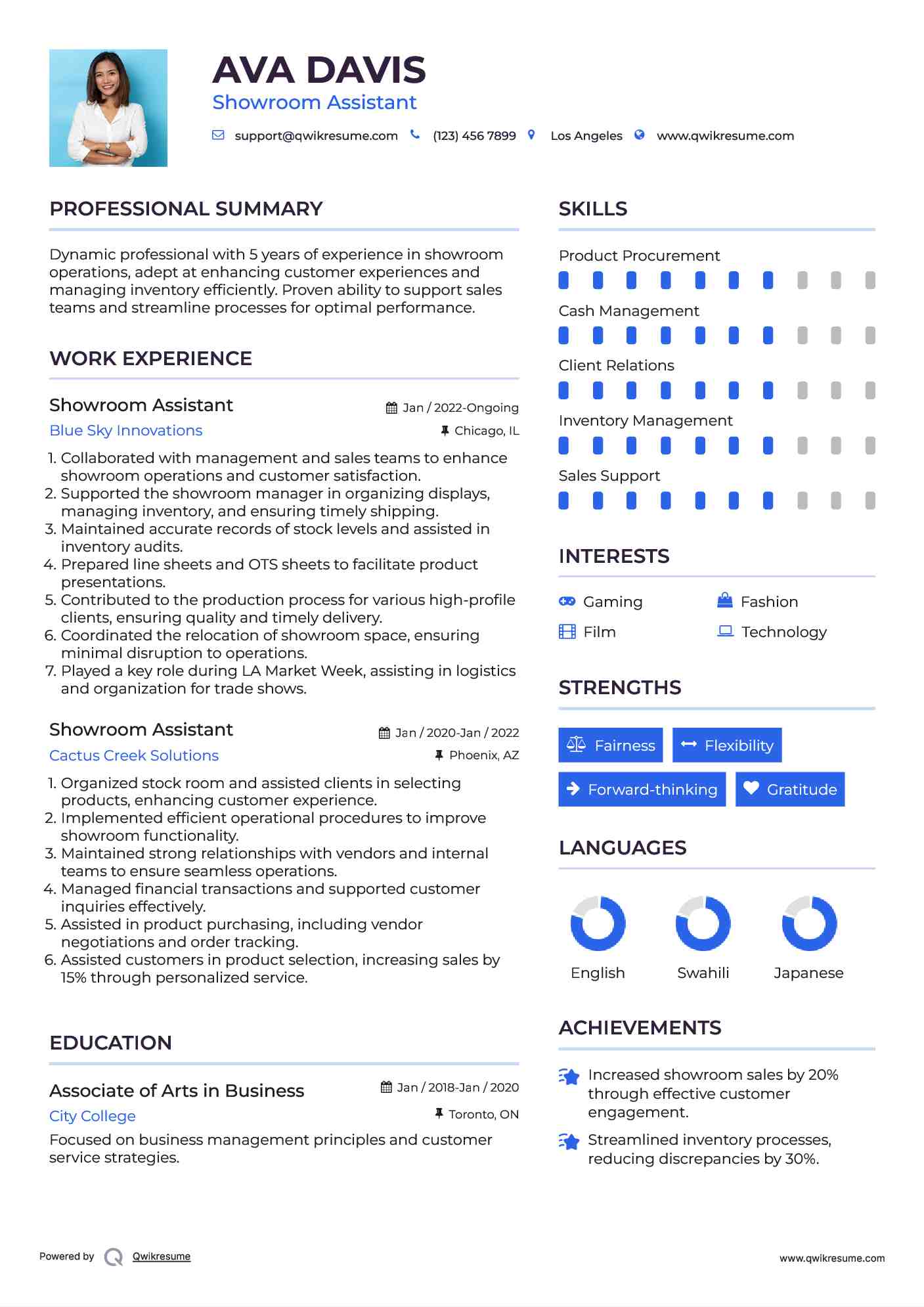 Showroom Assistant Resume Template