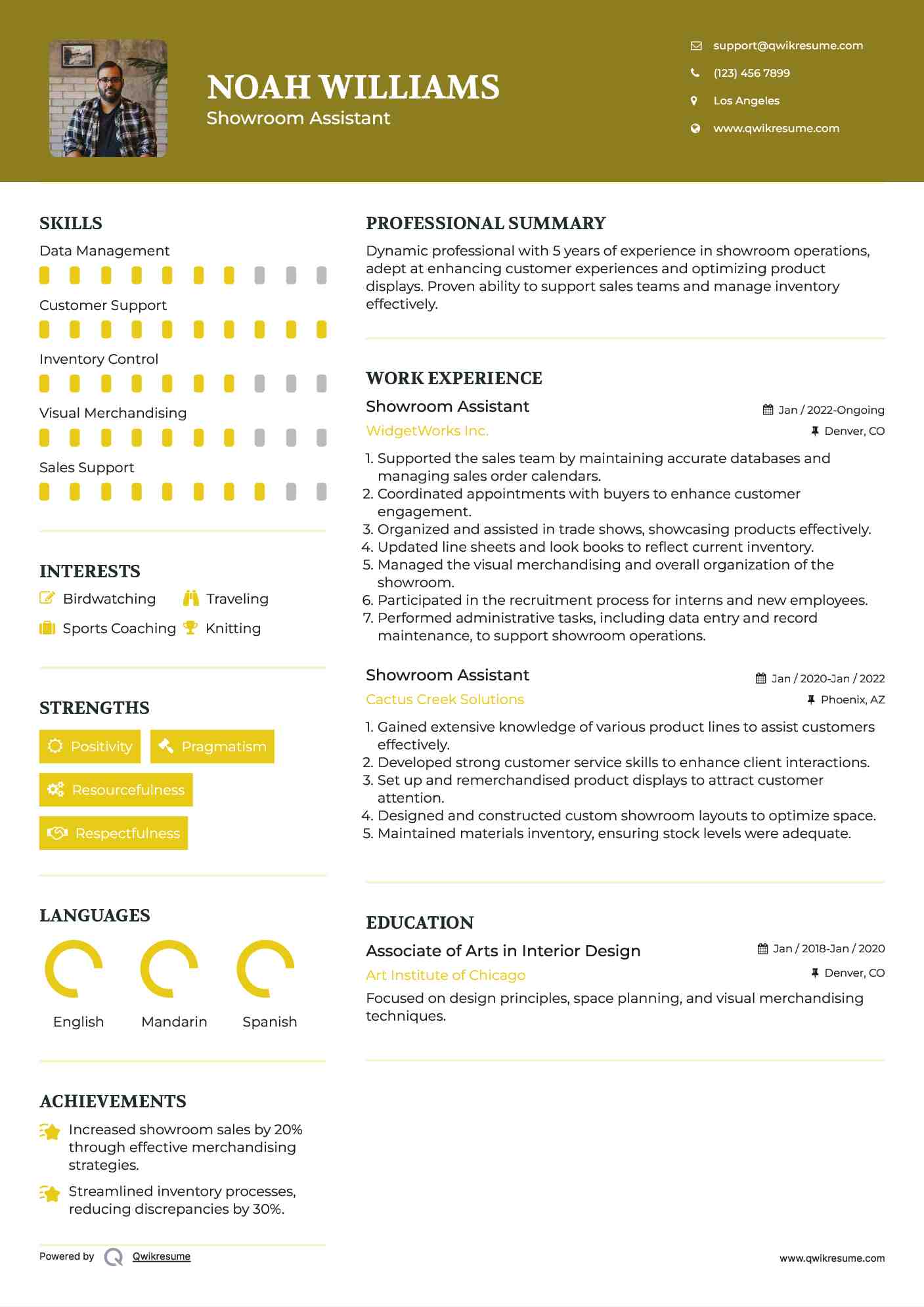 Showroom Assistant Resume Template