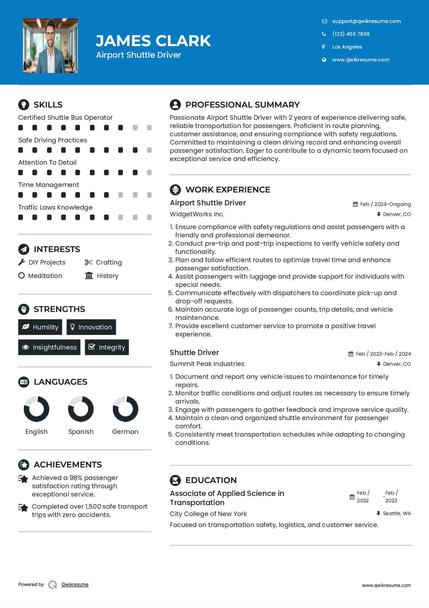 Airport Shuttle Driver Resume Sample