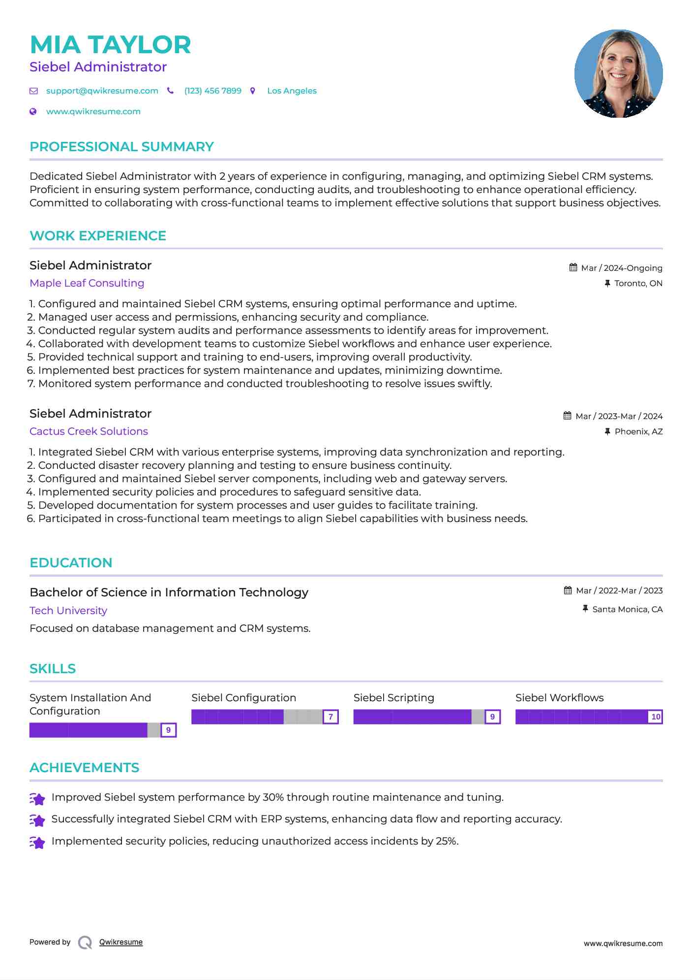 Siebel Administrator Resume Template