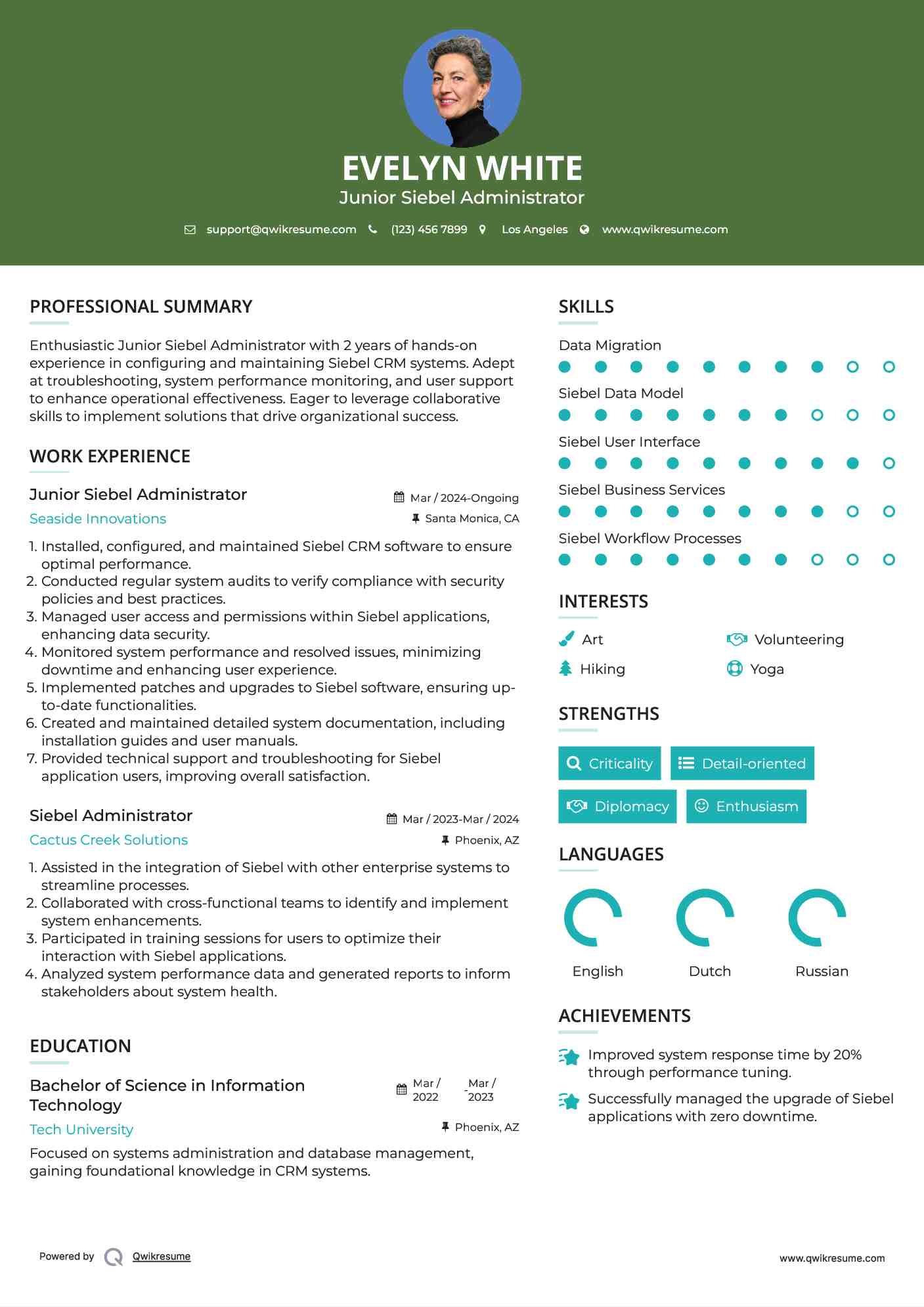 Junior Siebel Administrator Resume Sample