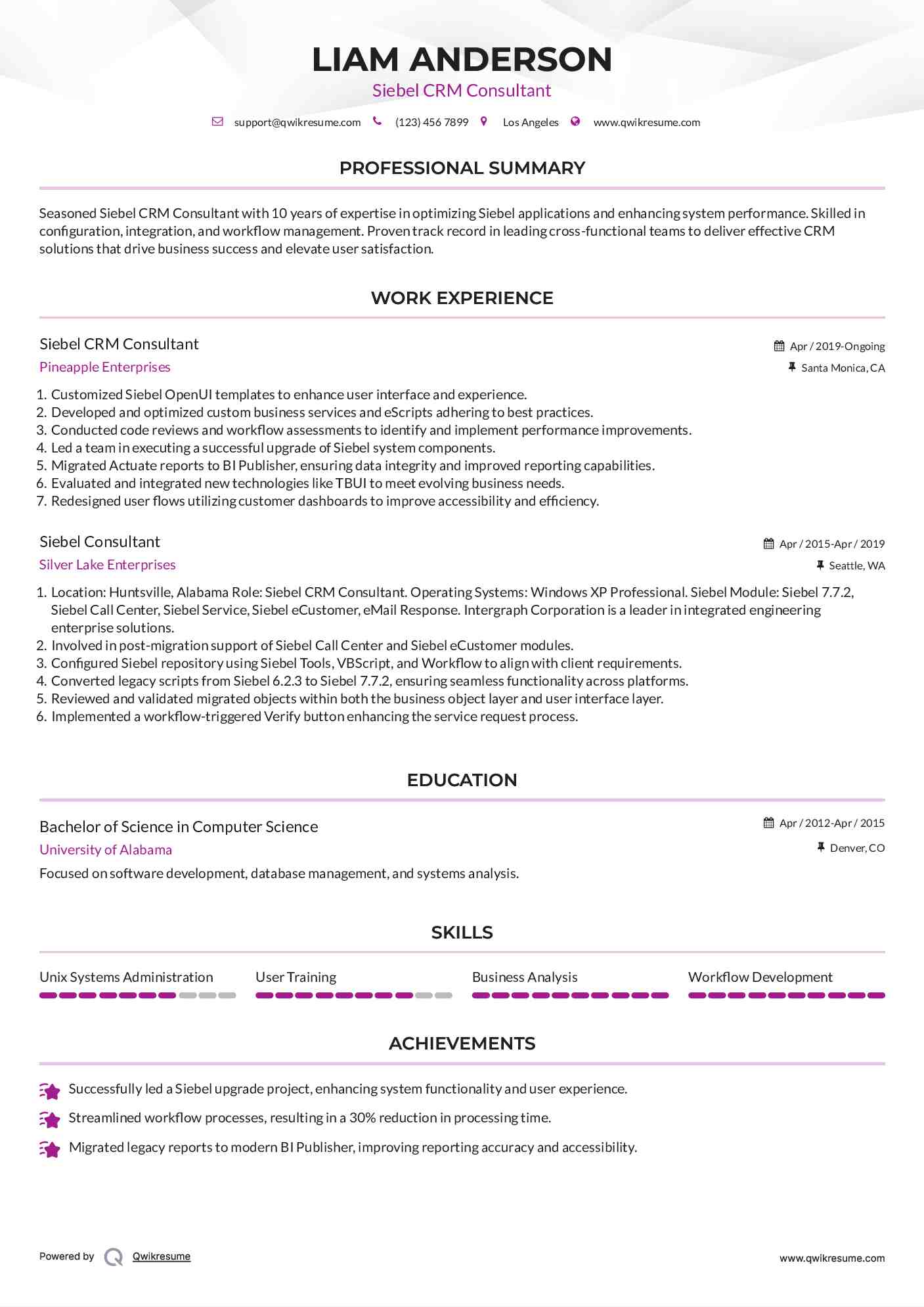 Siebel CRM Consultant Resume Format